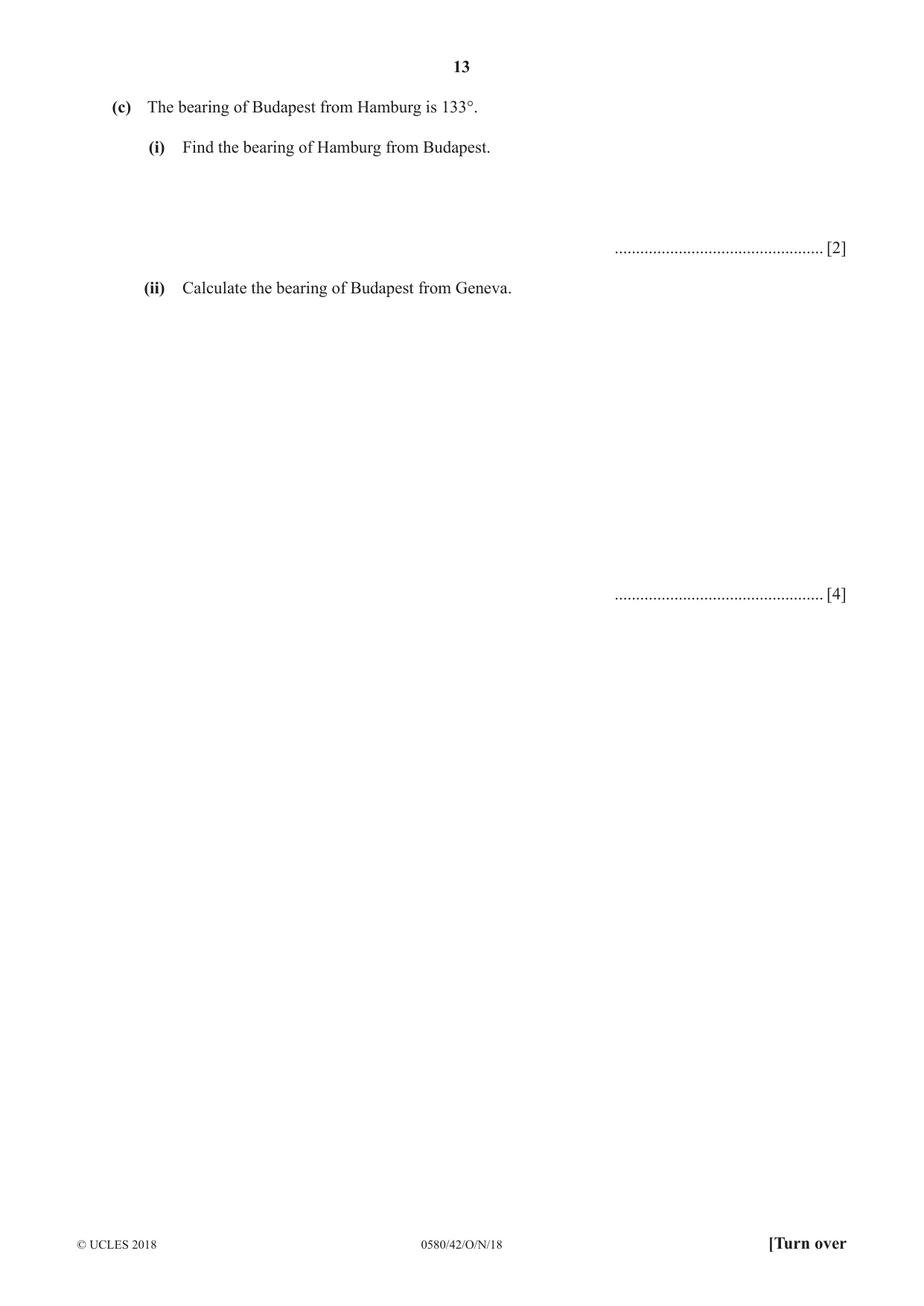 Cambridge IGCSE Mathematics 0580 2018 Oct/Nov Paper 4 · Variant 2 question paper, page 13 of 20