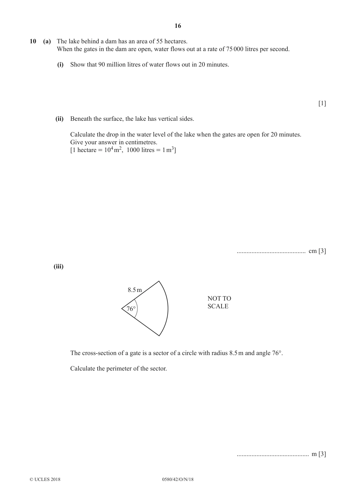 Cambridge IGCSE Mathematics 0580 2018 Oct/Nov Paper 4 · Variant 2 question paper, page 16 of 20