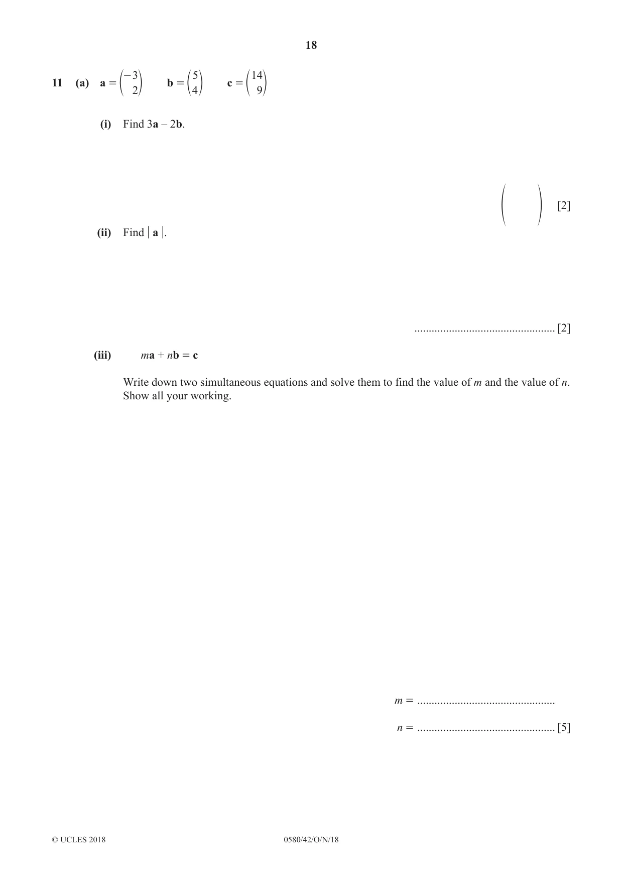 Cambridge IGCSE Mathematics 0580 2018 Oct/Nov Paper 4 · Variant 2 question paper, page 18 of 20