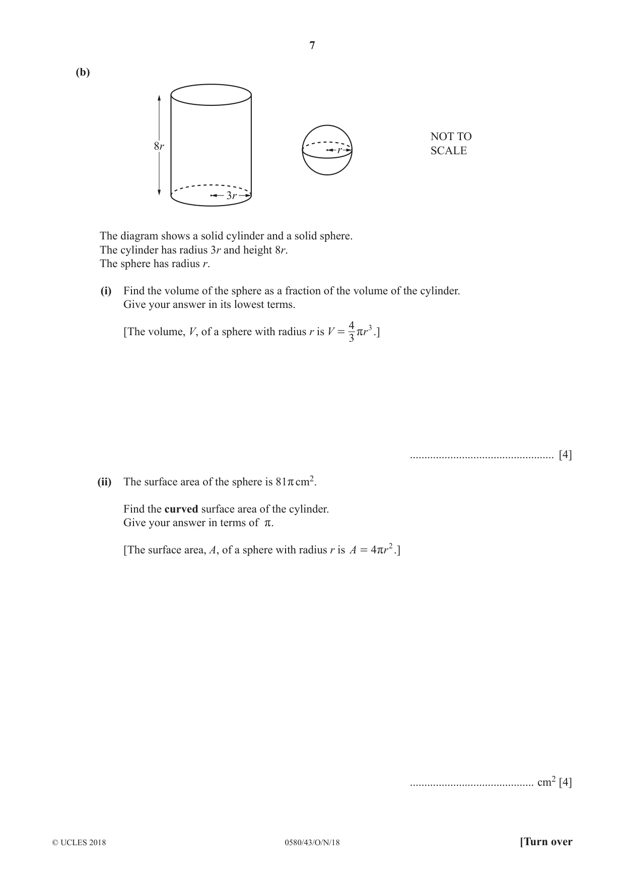 Cambridge IGCSE Mathematics 0580 2018 Oct/Nov Paper 4 · Variant 3 question paper, page 7 of 20