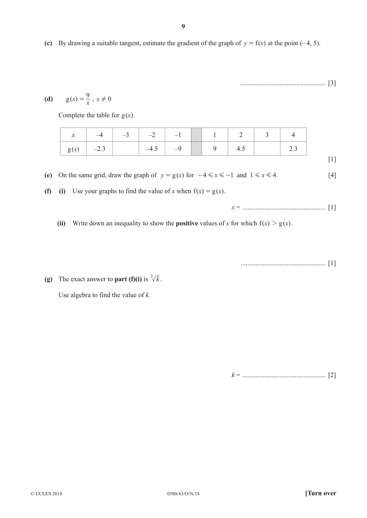 Cambridge IGCSE Mathematics 0580 2018 Oct/Nov Paper 4 · Variant 3 question paper, page 9 of 20