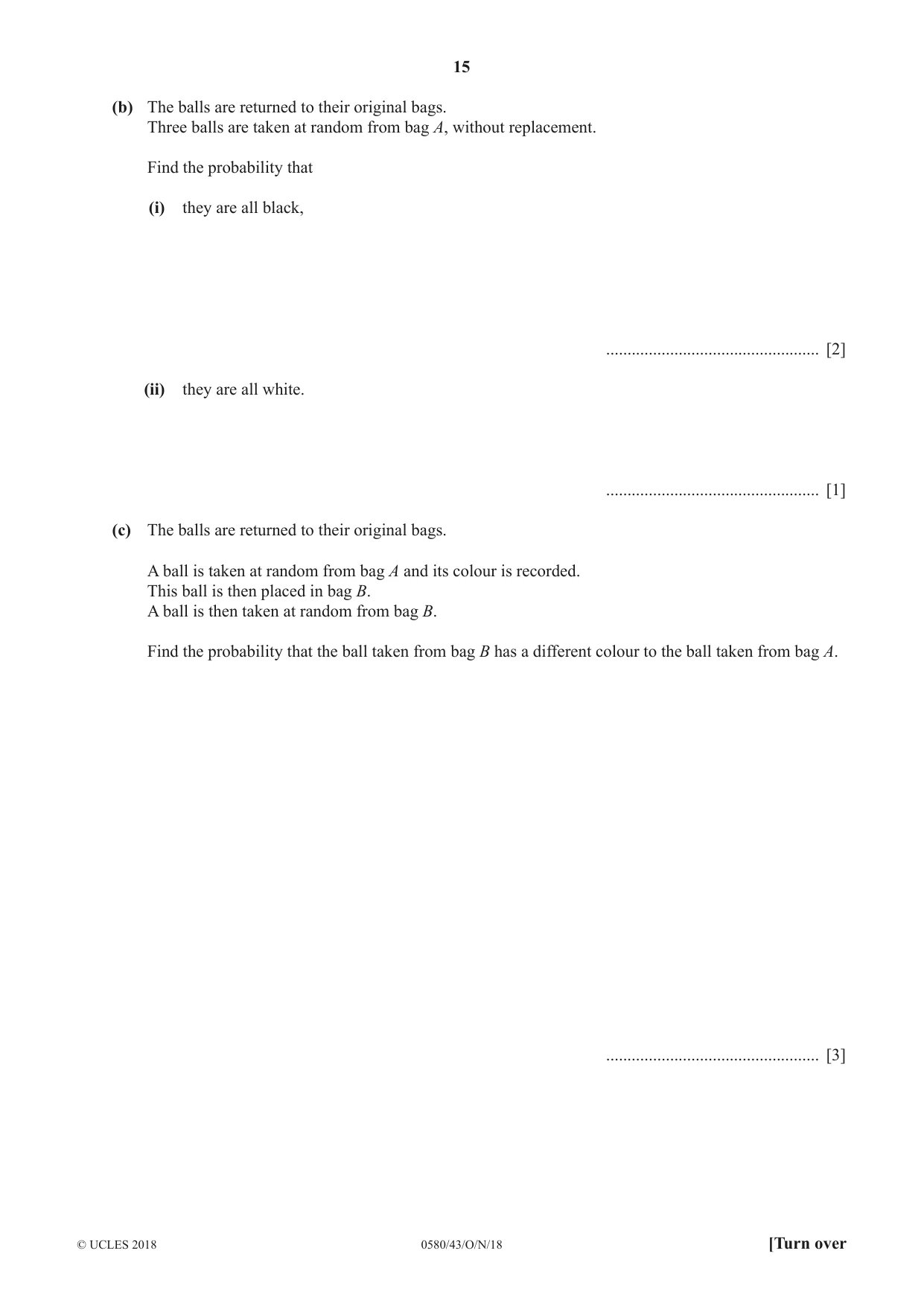 Cambridge IGCSE Mathematics 0580 2018 Oct/Nov Paper 4 · Variant 3 question paper, page 15 of 20