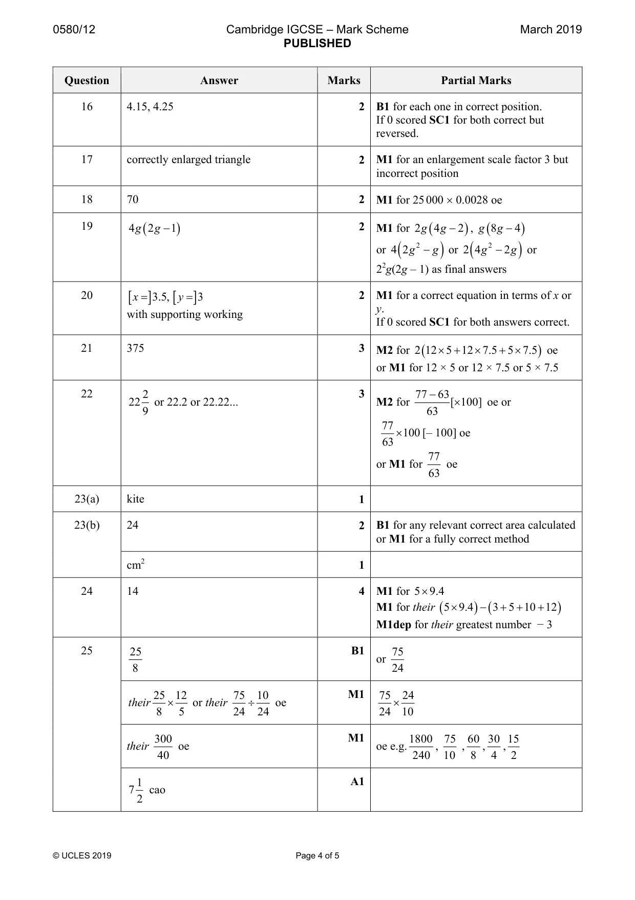 Mark scheme, page 4 of 5