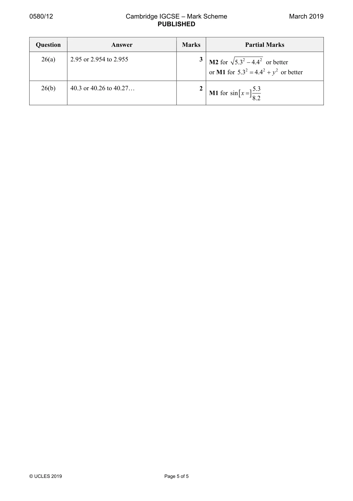 Mark scheme, page 5 of 5