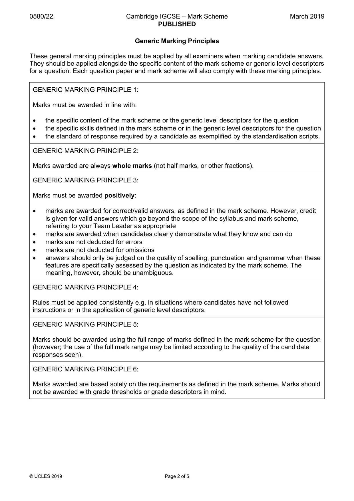 Mark scheme, page 2 of 5