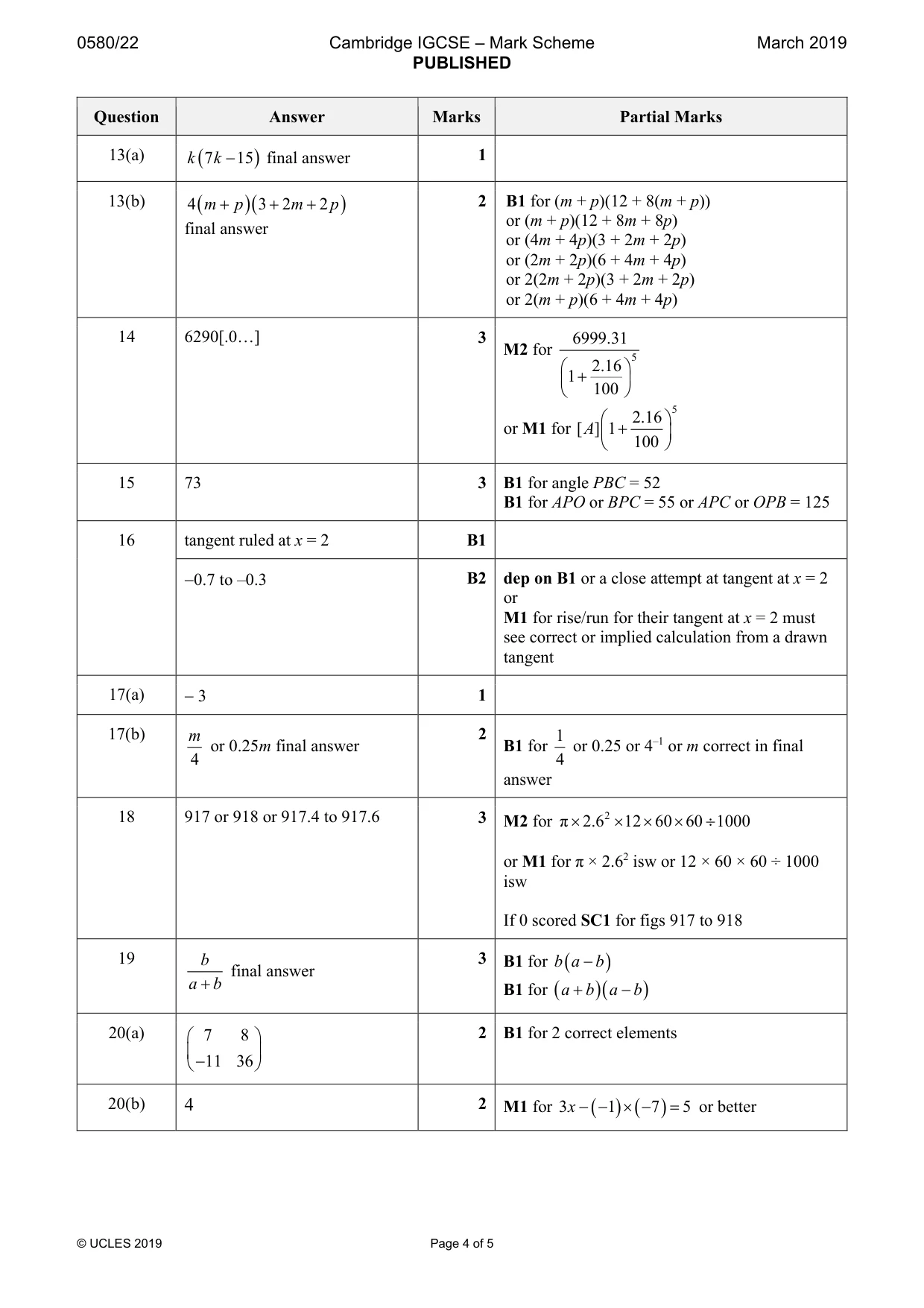 Mark scheme, page 4 of 5