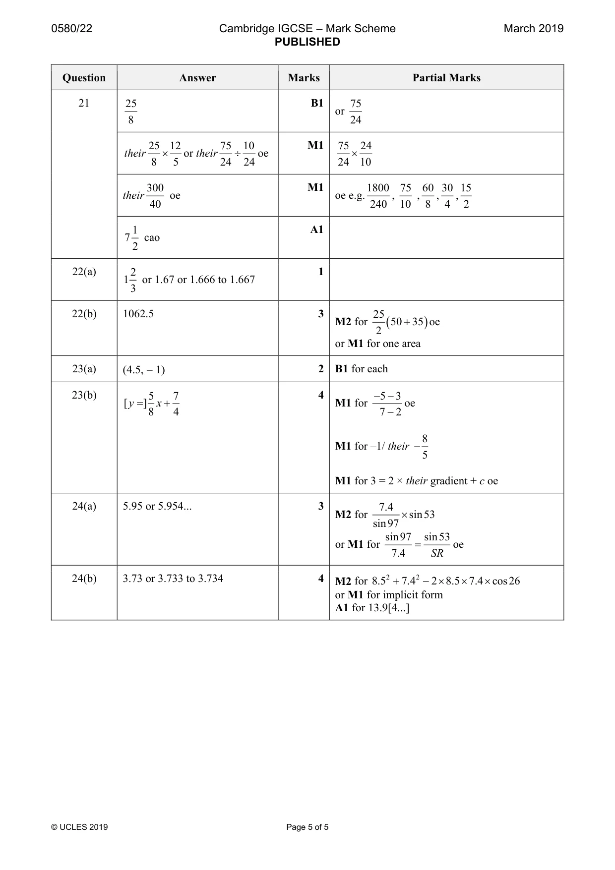 Mark scheme, page 5 of 5