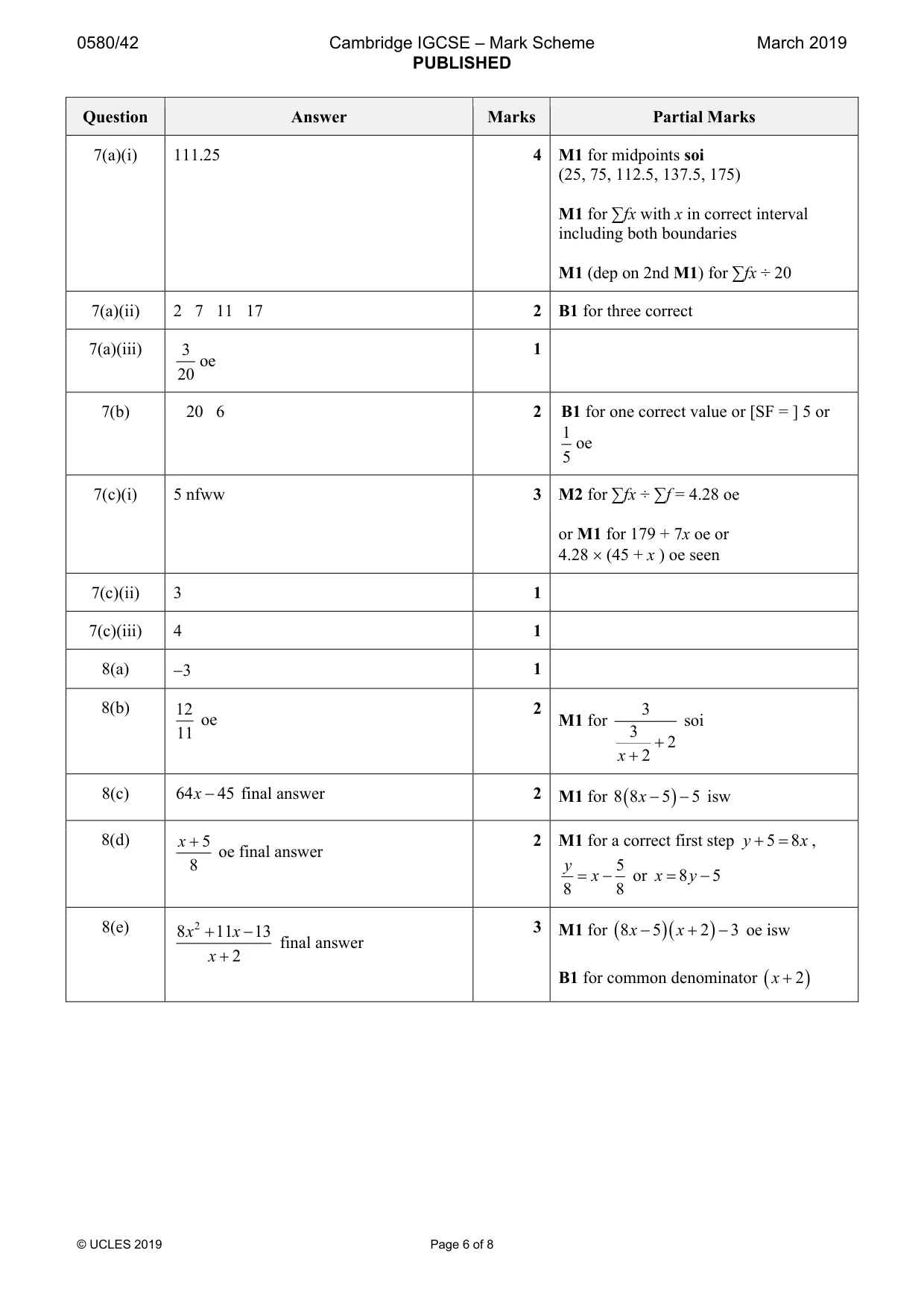 Mark scheme, page 6 of 8