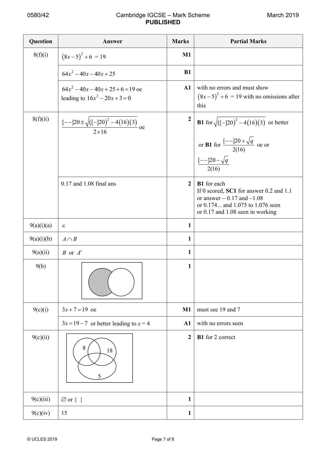 Mark scheme, page 7 of 8
