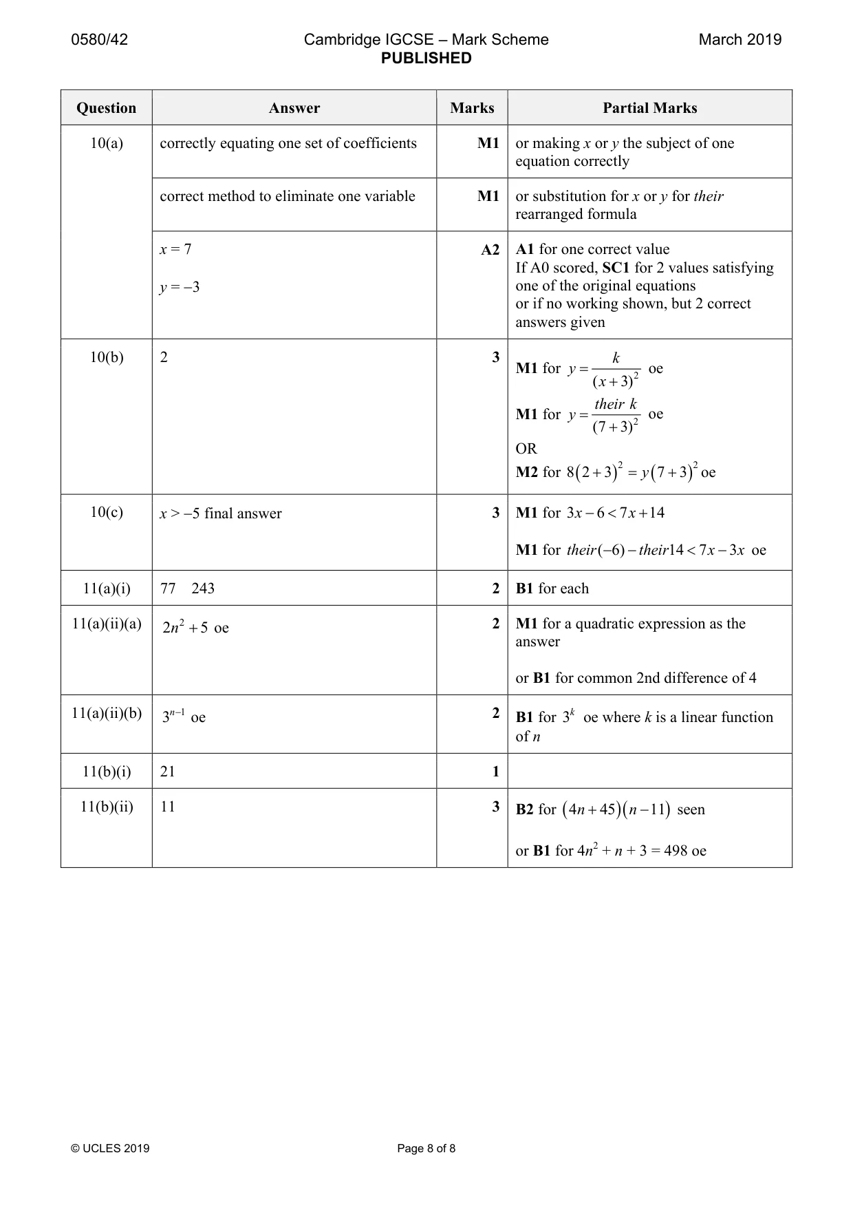 Mark scheme, page 8 of 8