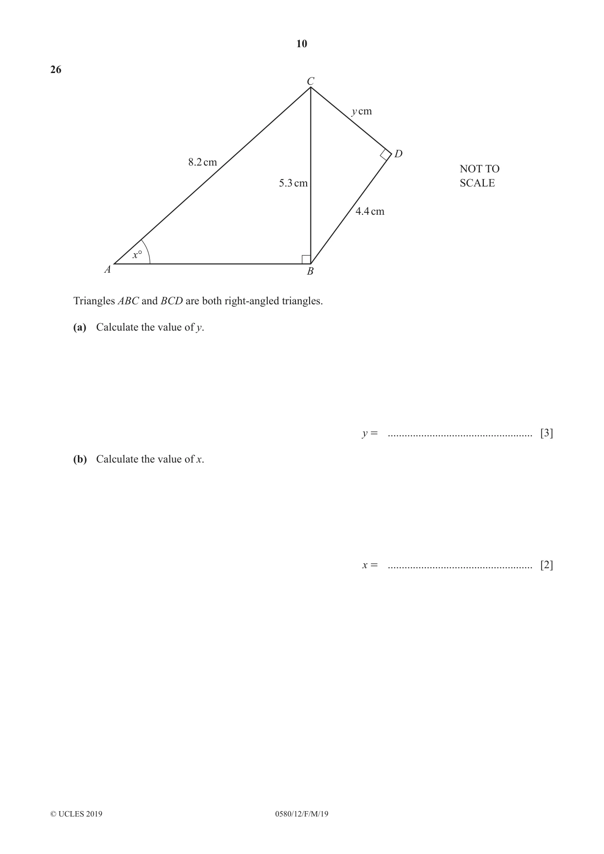 Cambridge IGCSE Mathematics 0580 2019 Feb/March Paper 1 · Variant 2 question paper, page 10 of 12