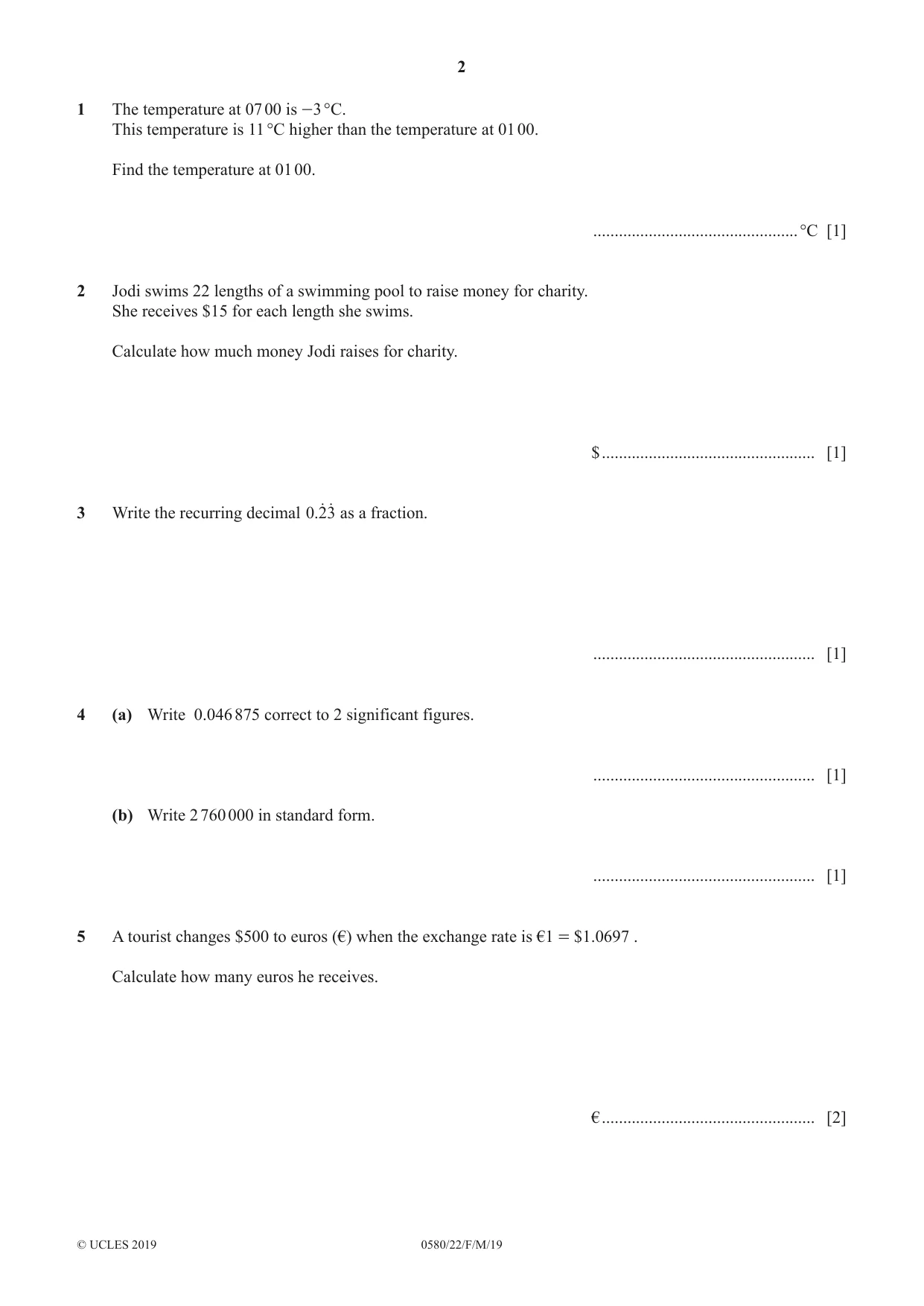 Cambridge IGCSE Mathematics 0580 2019 Feb/March Paper 2 · Variant 2 question paper, page 2 of 12