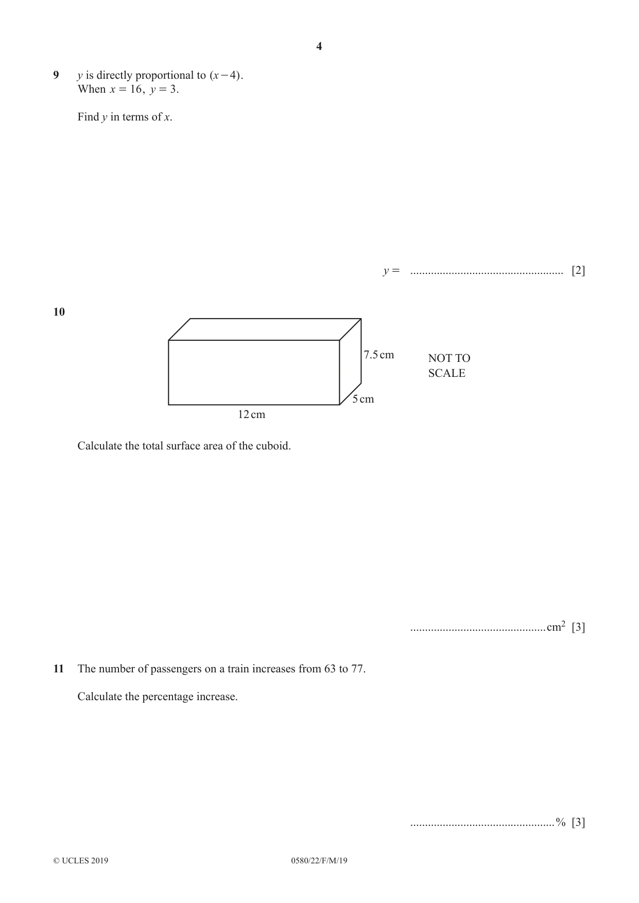 Cambridge IGCSE Mathematics 0580 2019 Feb/March Paper 2 · Variant 2 question paper, page 4 of 12