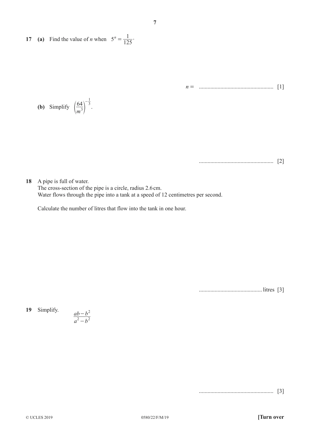 Cambridge IGCSE Mathematics 0580 2019 Feb/March Paper 2 · Variant 2 question paper, page 7 of 12
