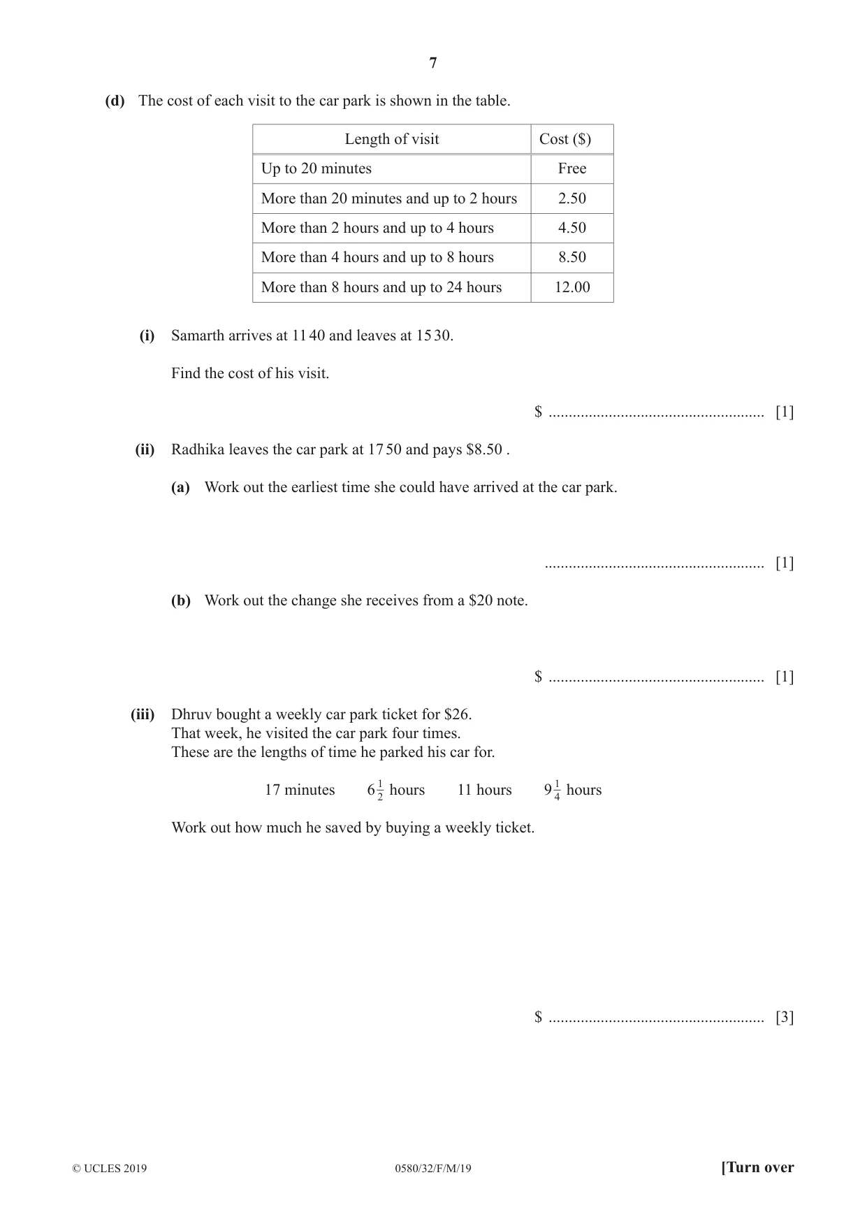 Cambridge IGCSE Mathematics 0580 2019 Feb/March Paper 3 · Variant 2 question paper, page 7 of 20