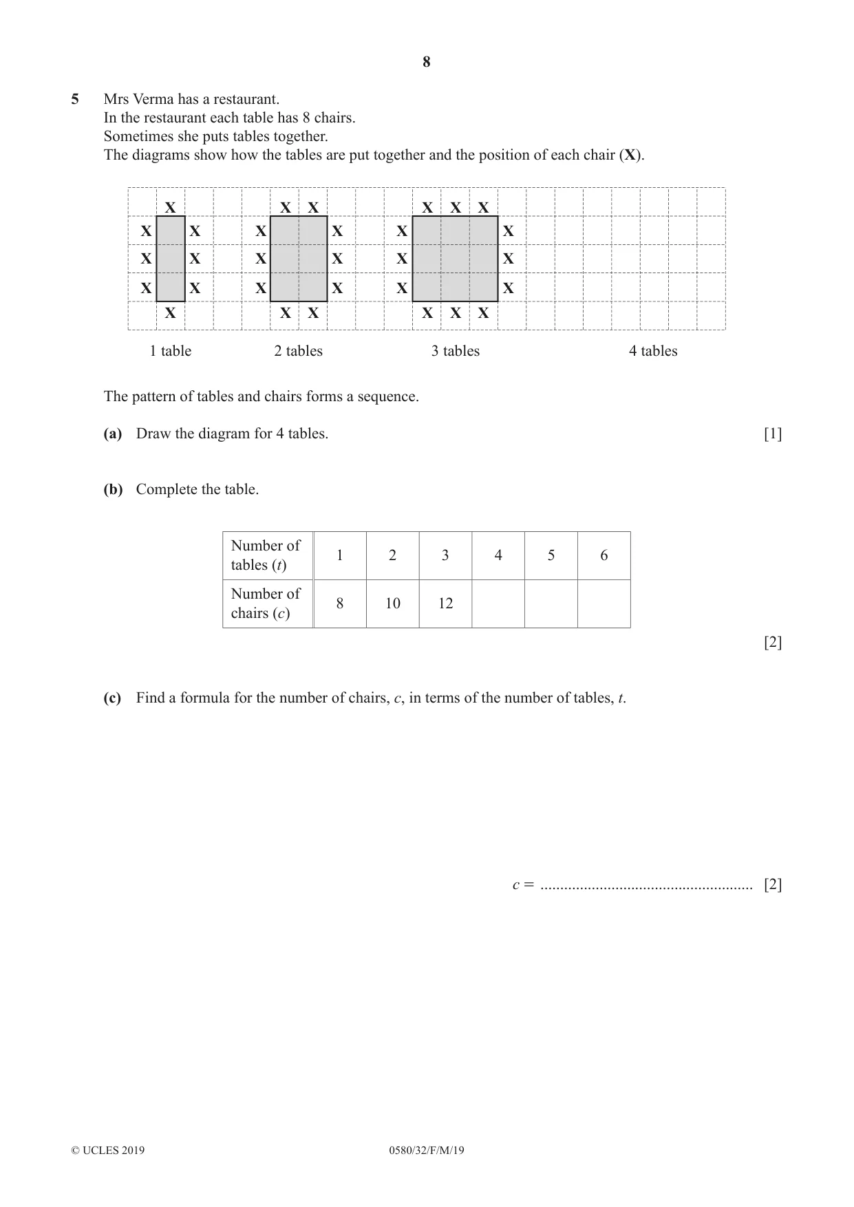Cambridge IGCSE Mathematics 0580 2019 Feb/March Paper 3 · Variant 2 question paper, page 8 of 20