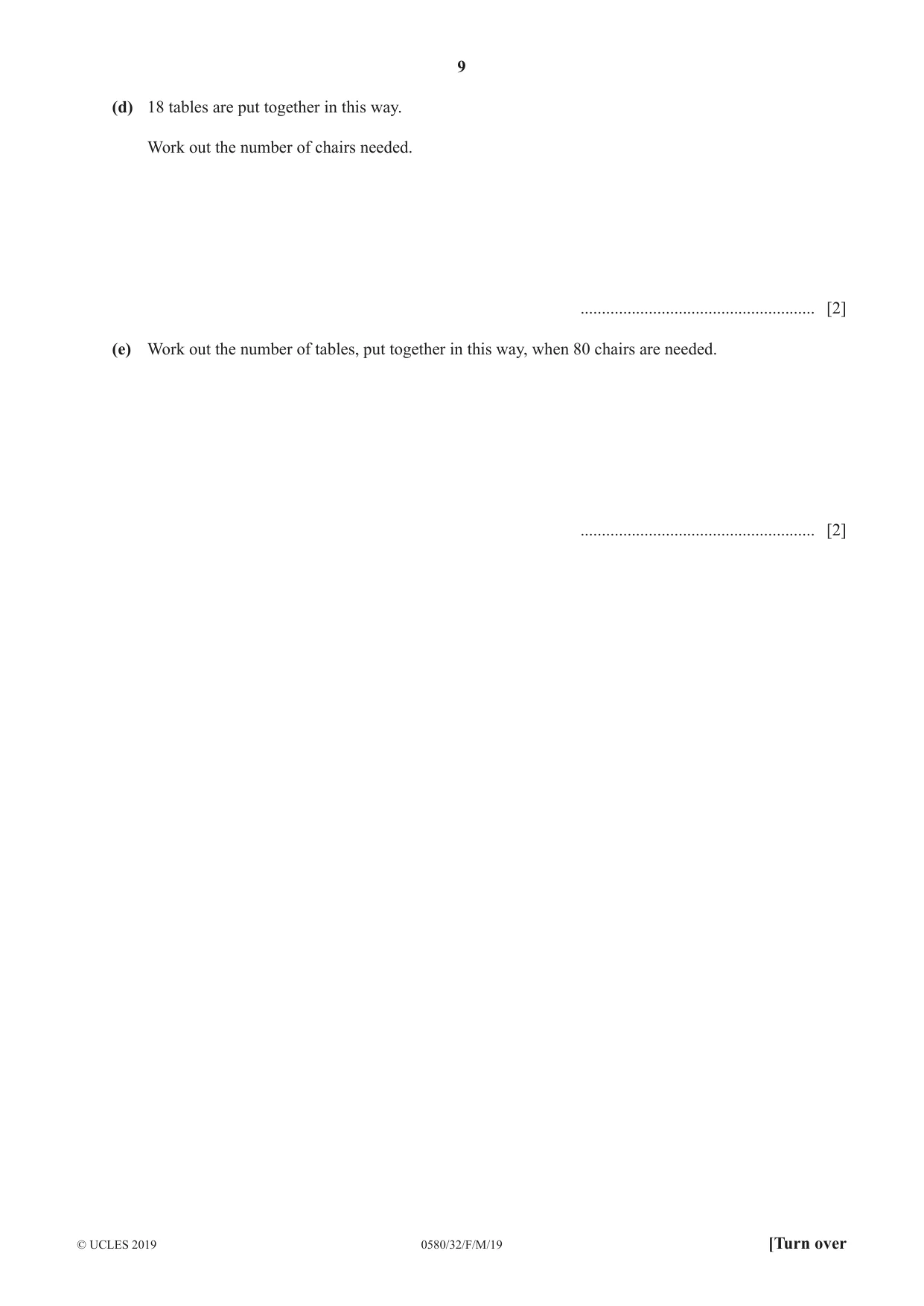 Cambridge IGCSE Mathematics 0580 2019 Feb/March Paper 3 · Variant 2 question paper, page 9 of 20