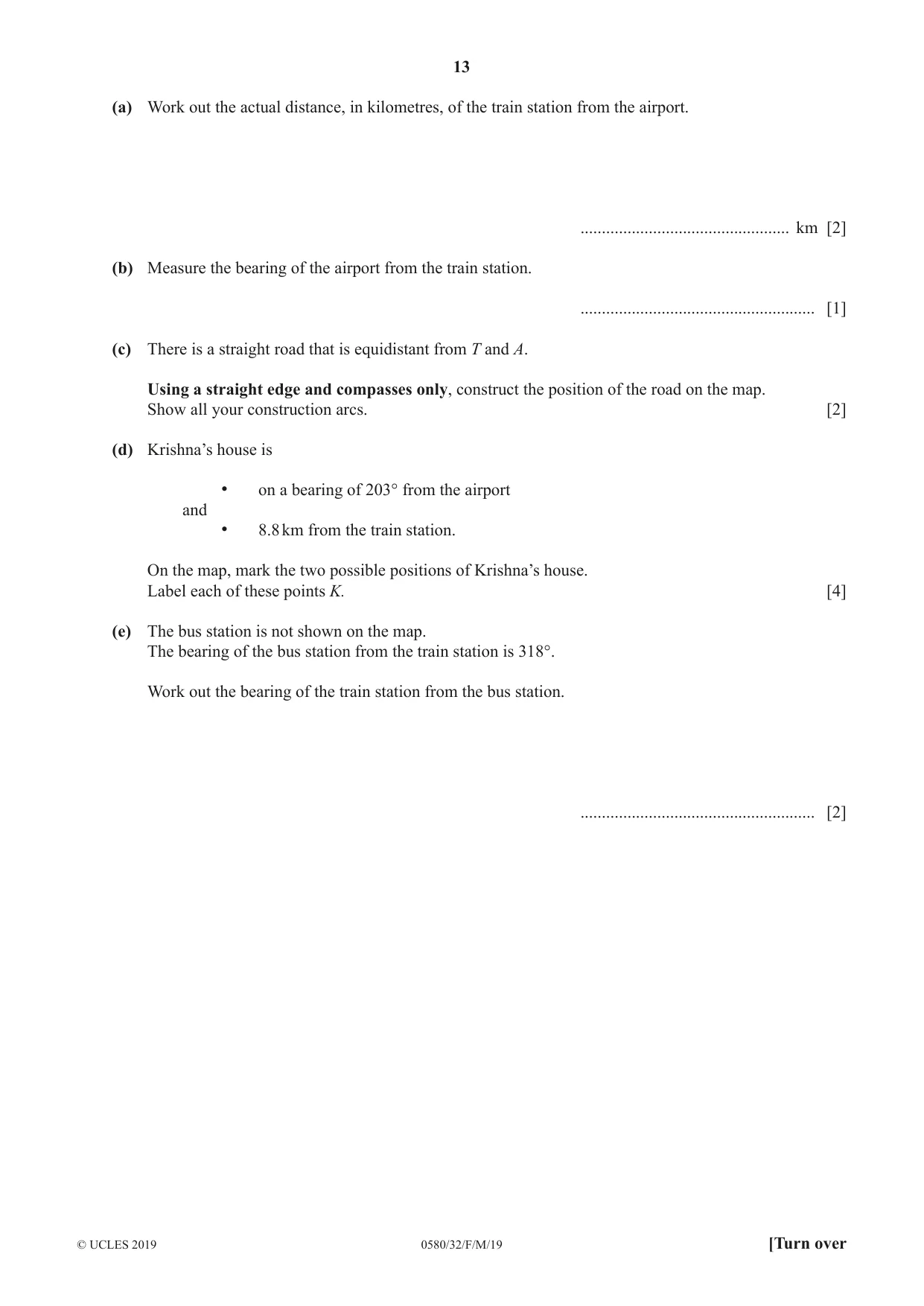 Cambridge IGCSE Mathematics 0580 2019 Feb/March Paper 3 · Variant 2 question paper, page 13 of 20
