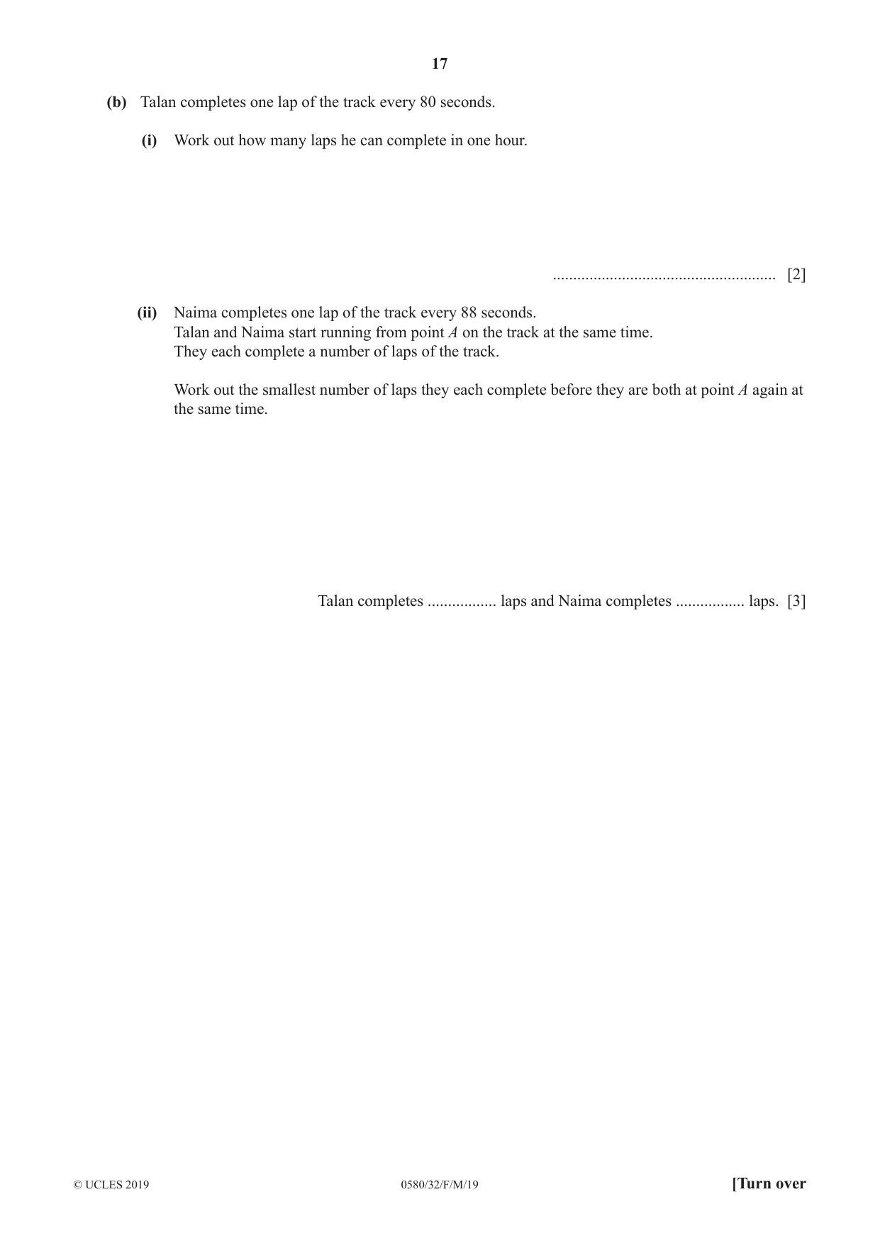 Cambridge IGCSE Mathematics 0580 2019 Feb/March Paper 3 · Variant 2 question paper, page 17 of 20