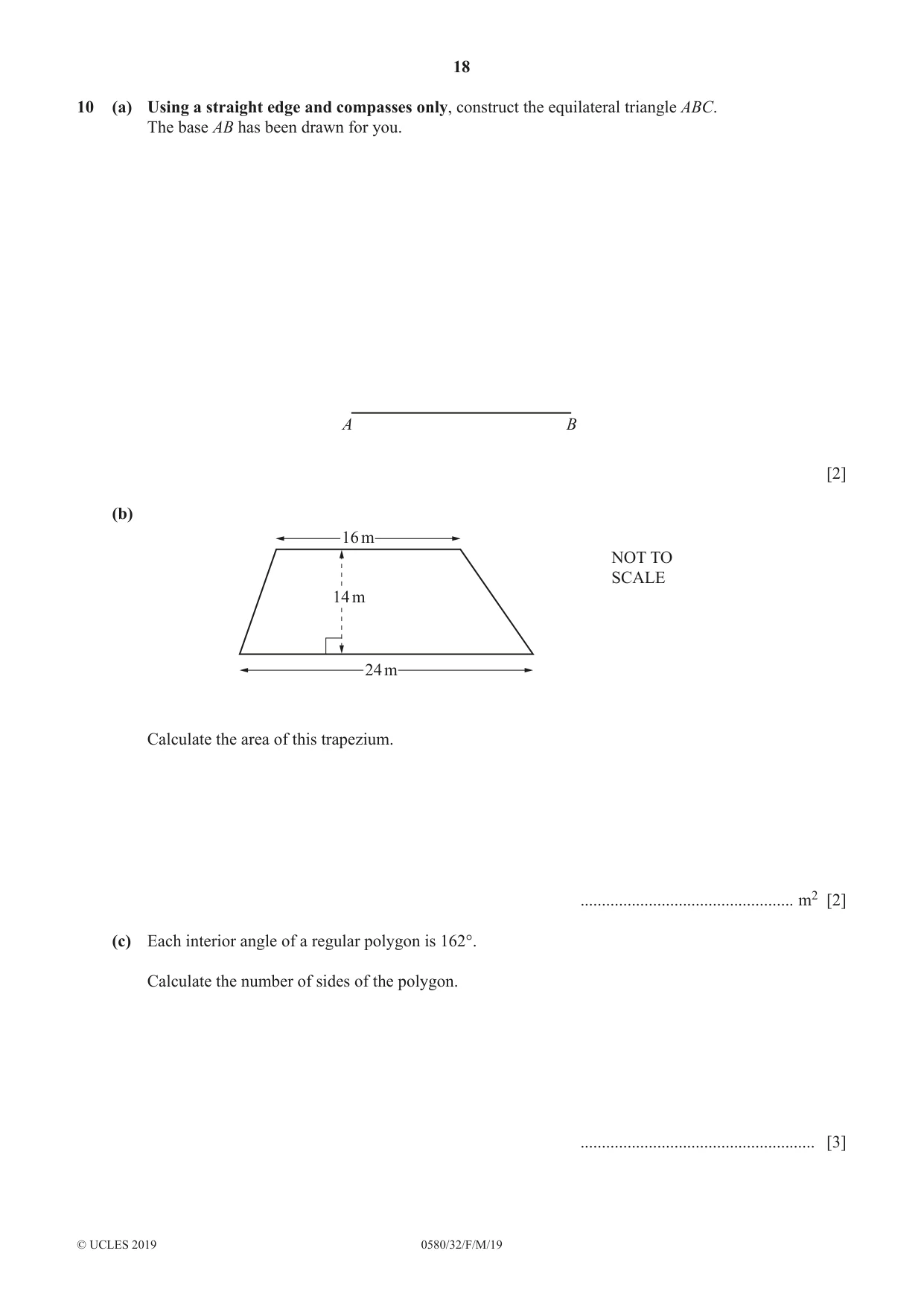 Cambridge IGCSE Mathematics 0580 2019 Feb/March Paper 3 · Variant 2 question paper, page 18 of 20