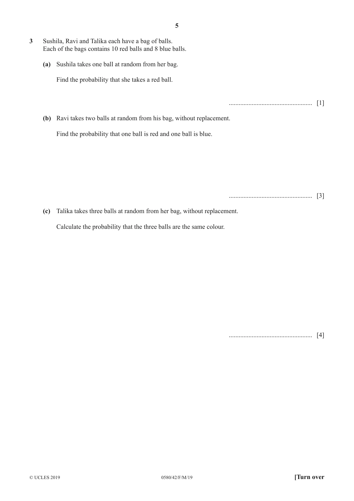 Cambridge IGCSE Mathematics 0580 2019 Feb/March Paper 4 · Variant 2 question paper, page 5 of 20