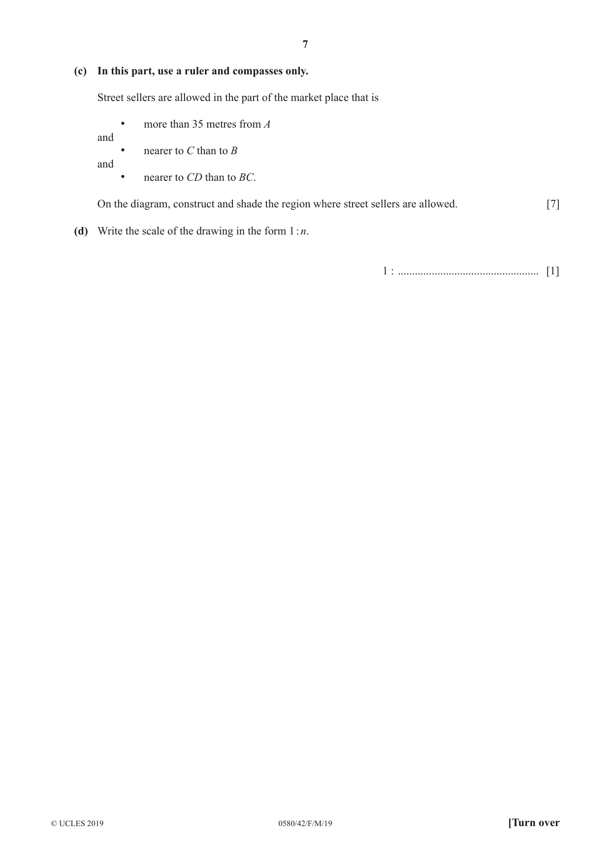 Cambridge IGCSE Mathematics 0580 2019 Feb/March Paper 4 · Variant 2 question paper, page 7 of 20