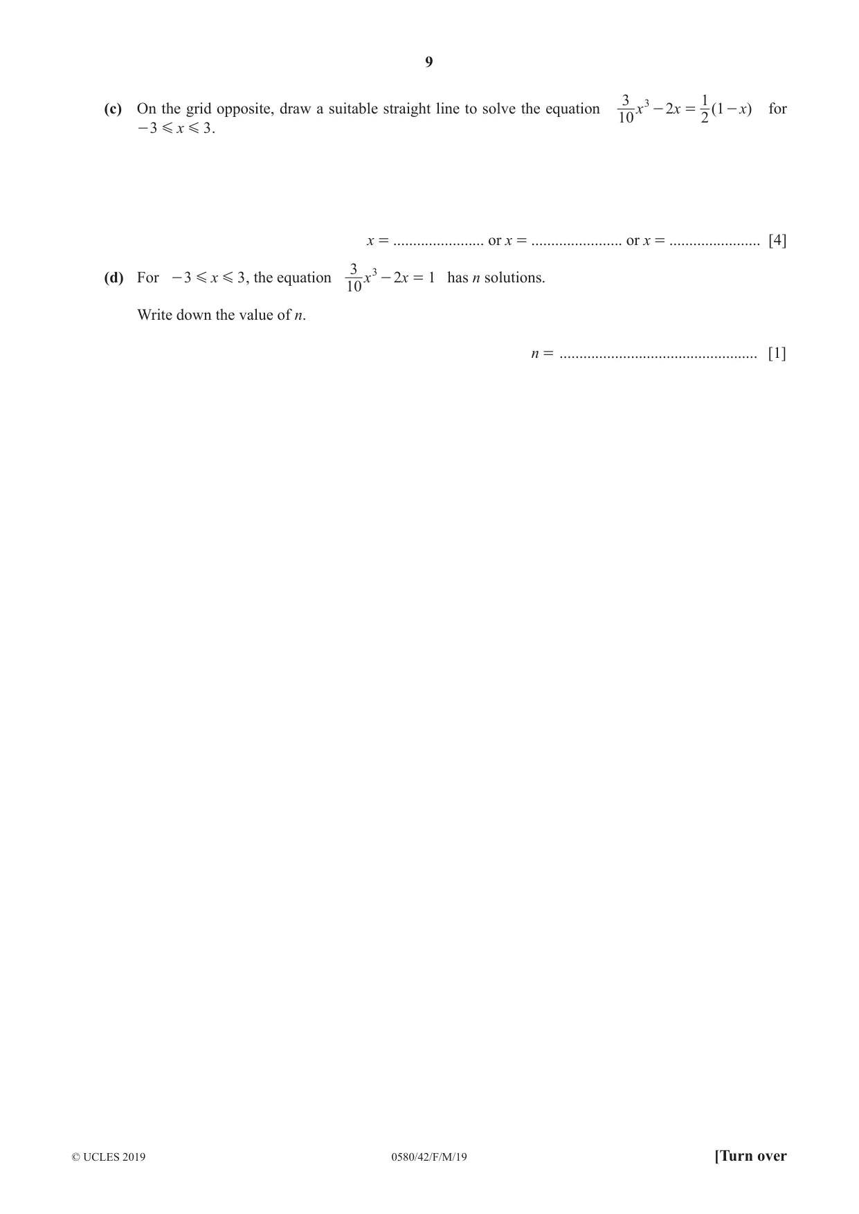 Cambridge IGCSE Mathematics 0580 2019 Feb/March Paper 4 · Variant 2 question paper, page 9 of 20