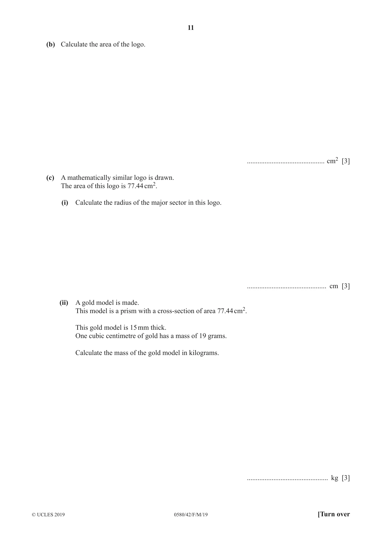Cambridge IGCSE Mathematics 0580 2019 Feb/March Paper 4 · Variant 2 question paper, page 11 of 20