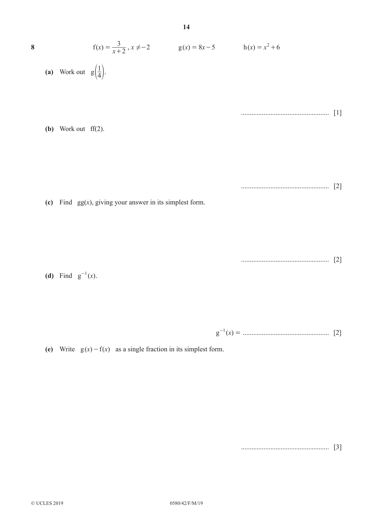 Cambridge IGCSE Mathematics 0580 2019 Feb/March Paper 4 · Variant 2 question paper, page 14 of 20