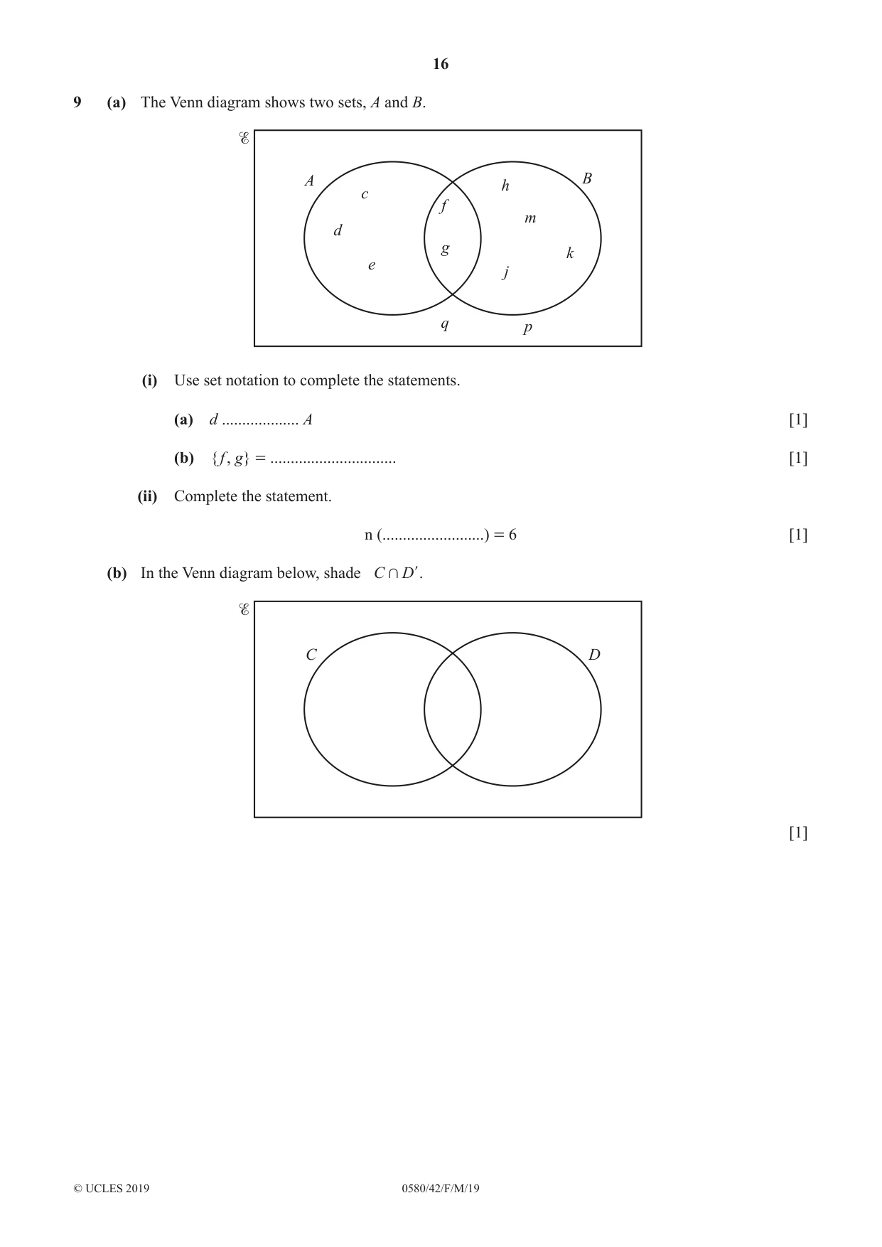 Cambridge IGCSE Mathematics 0580 2019 Feb/March Paper 4 · Variant 2 question paper, page 16 of 20