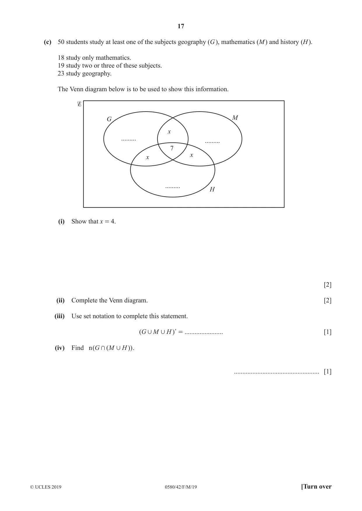 Cambridge IGCSE Mathematics 0580 2019 Feb/March Paper 4 · Variant 2 question paper, page 17 of 20
