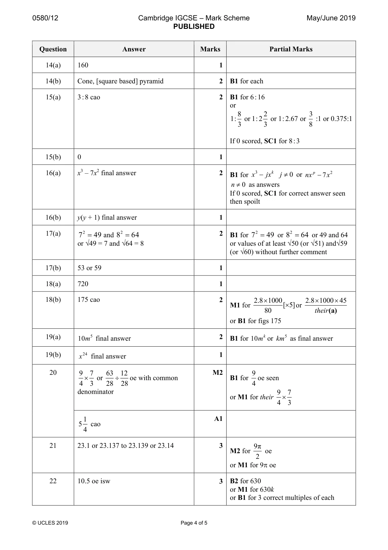 Mark scheme, page 4 of 5