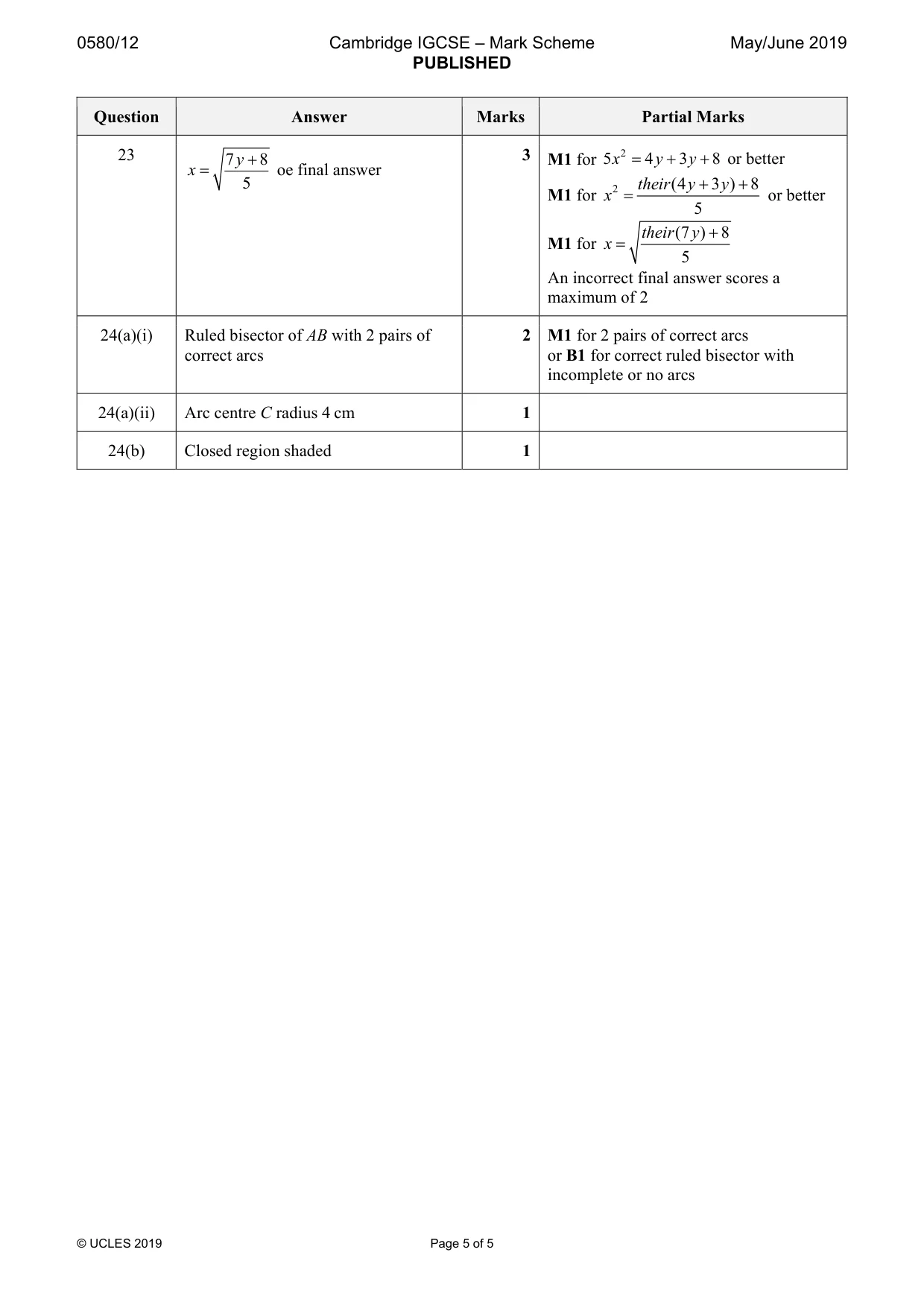Mark scheme, page 5 of 5