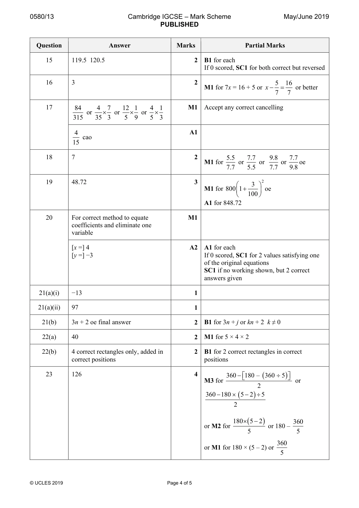Mark scheme, page 4 of 5