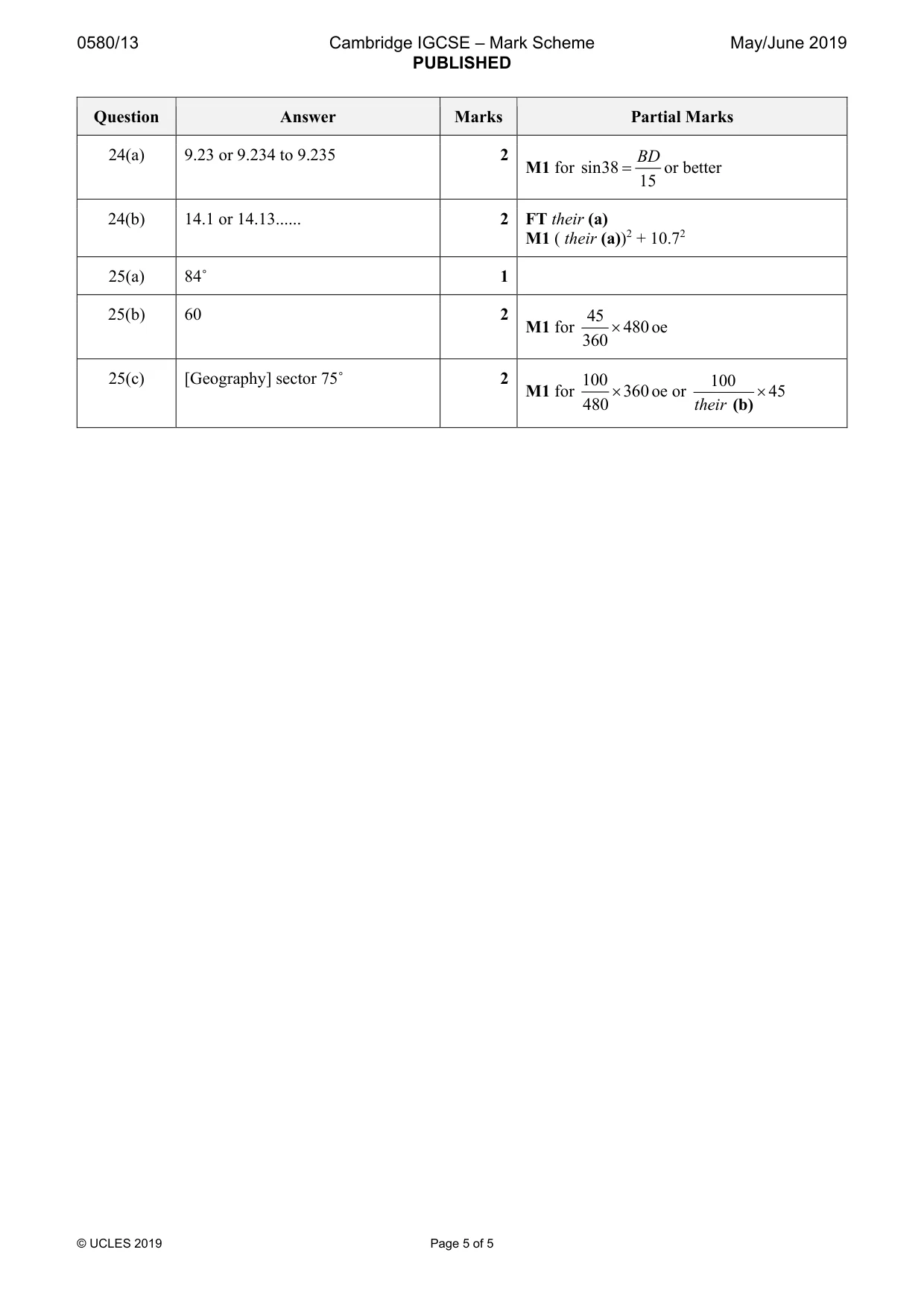 Mark scheme, page 5 of 5