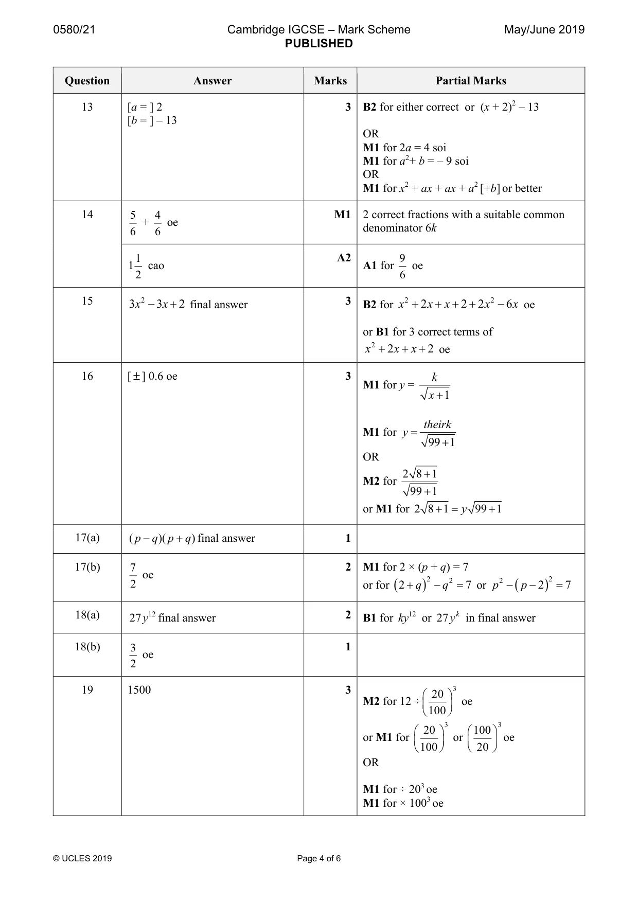 Mark scheme, page 4 of 6