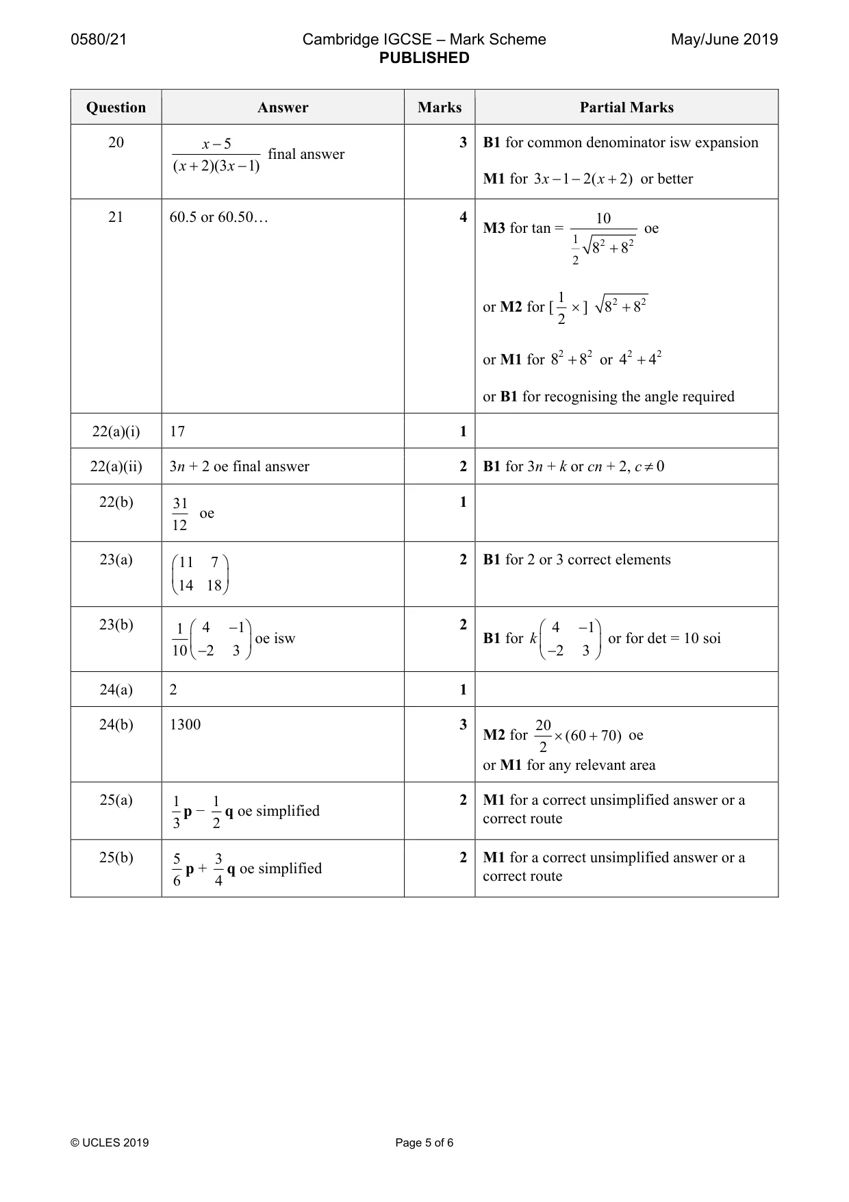 Mark scheme, page 5 of 6
