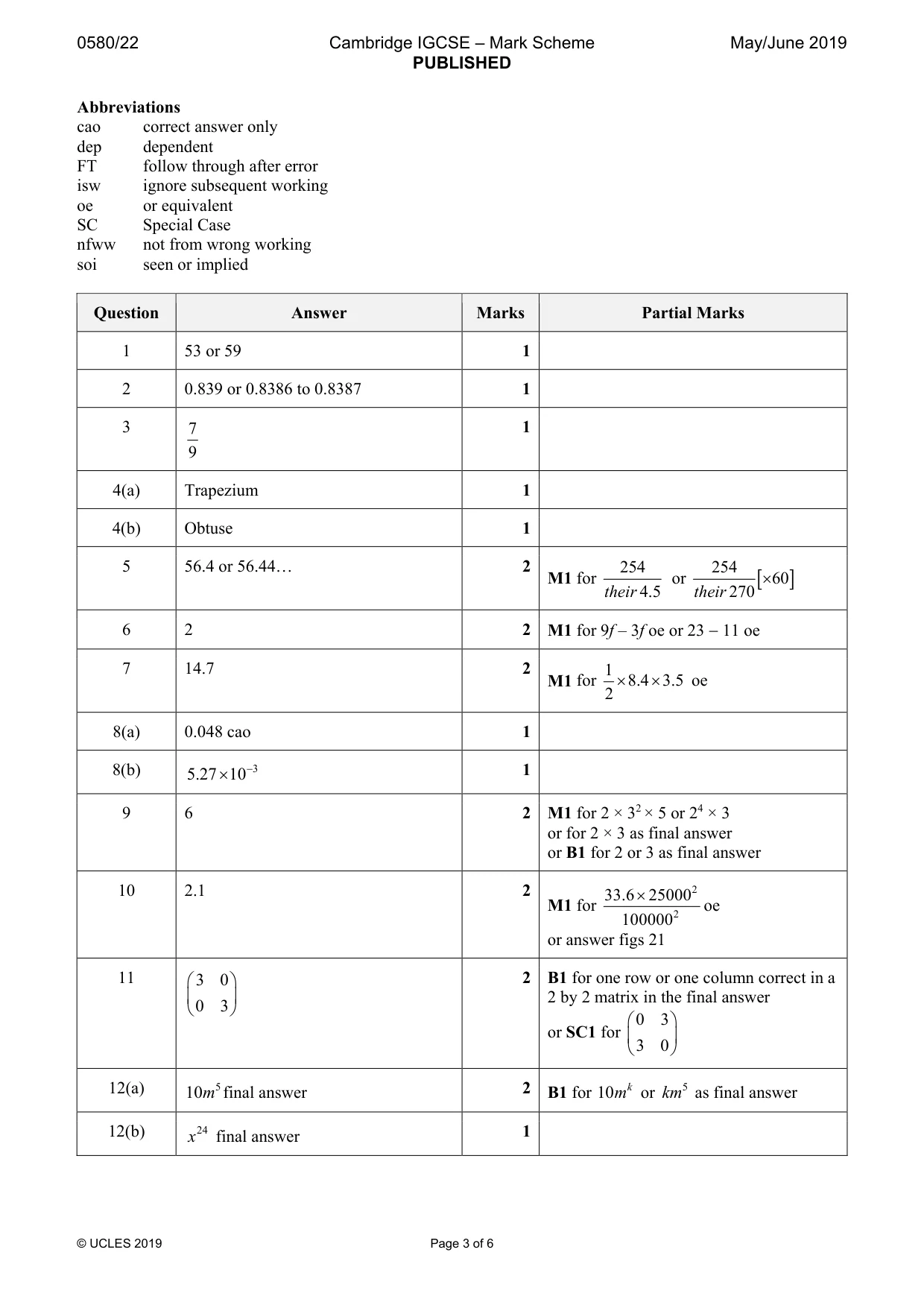 Mark scheme, page 3 of 6