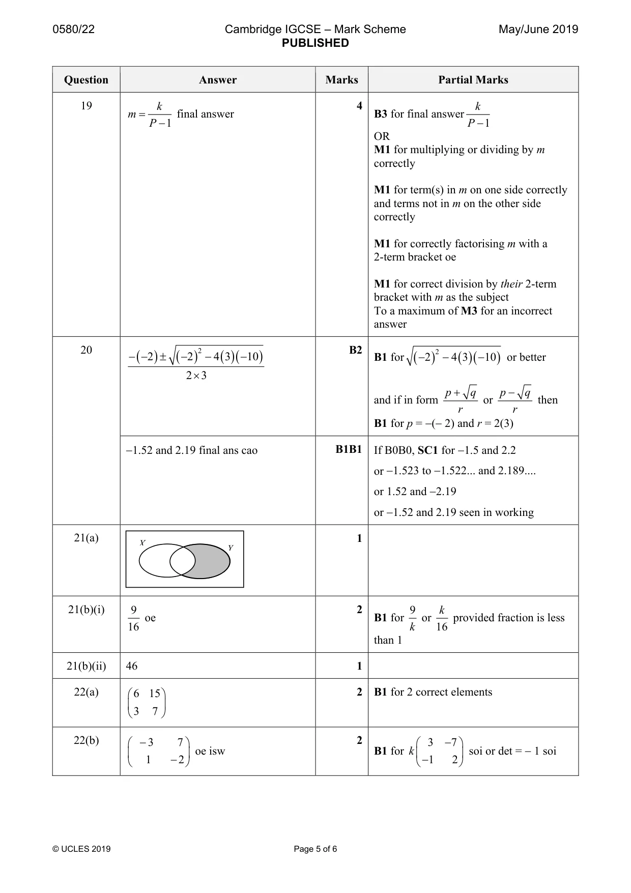 Mark scheme, page 5 of 6
