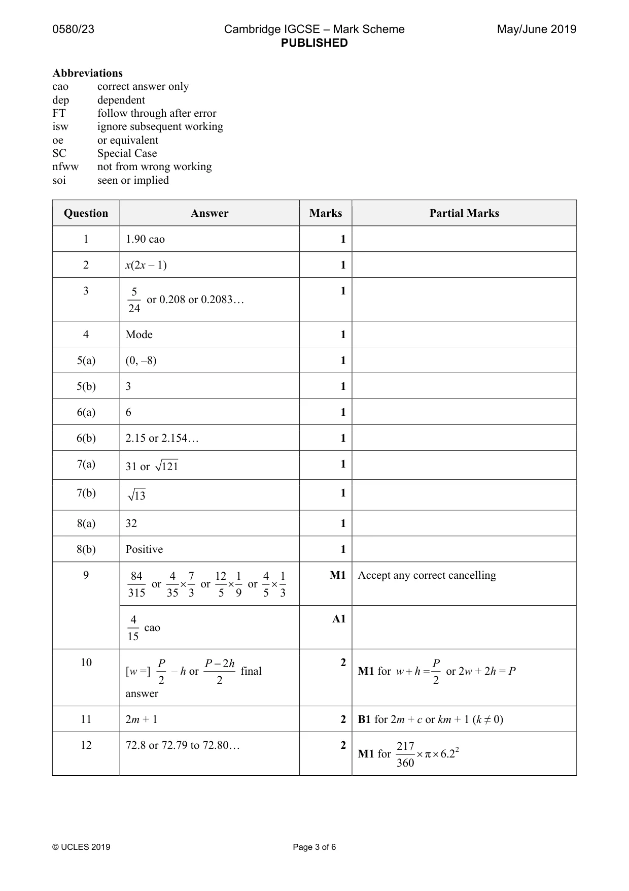 Mark scheme, page 3 of 6