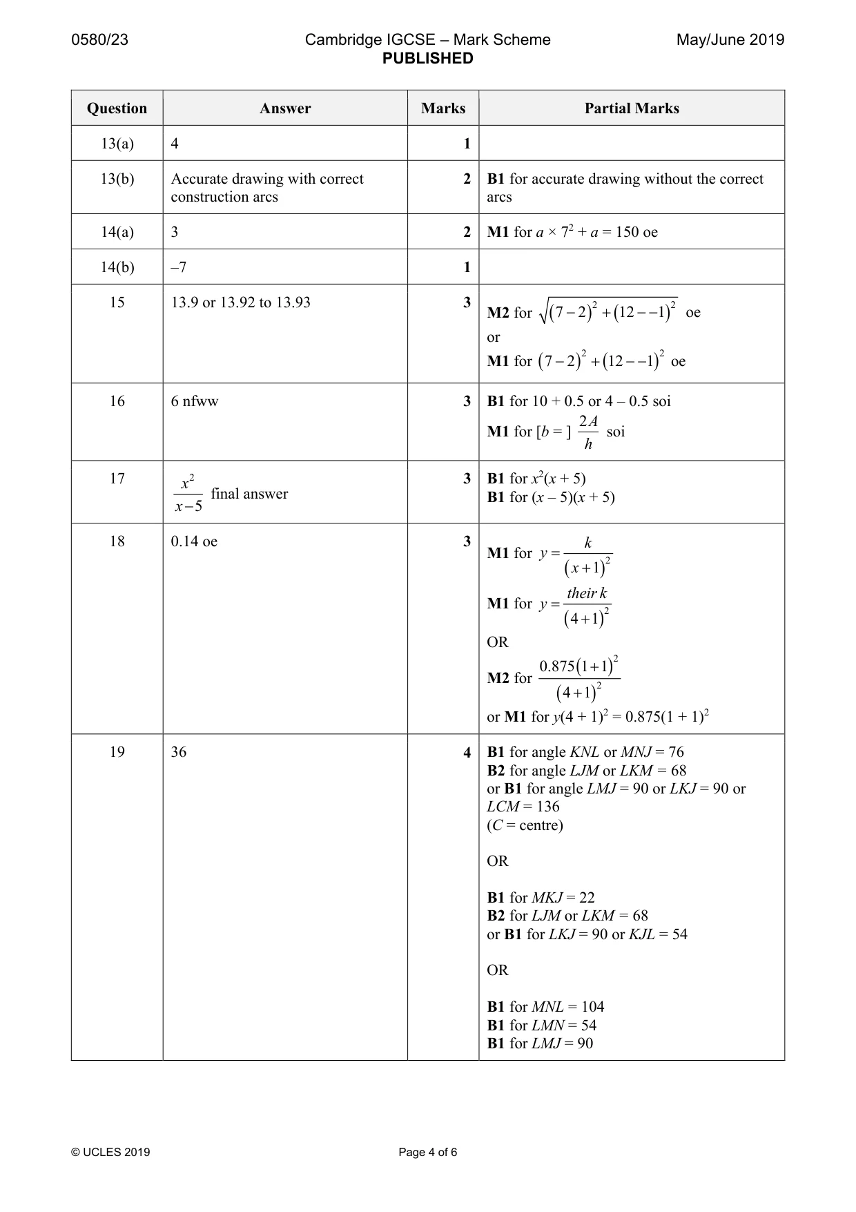 Mark scheme, page 4 of 6