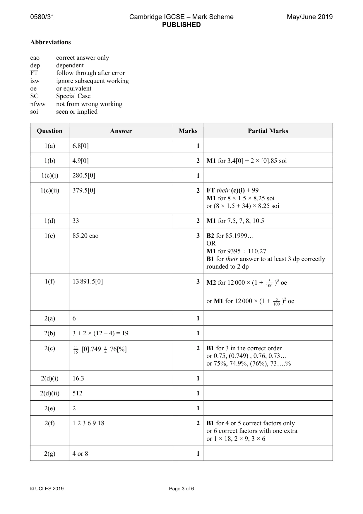 Mark scheme, page 3 of 6