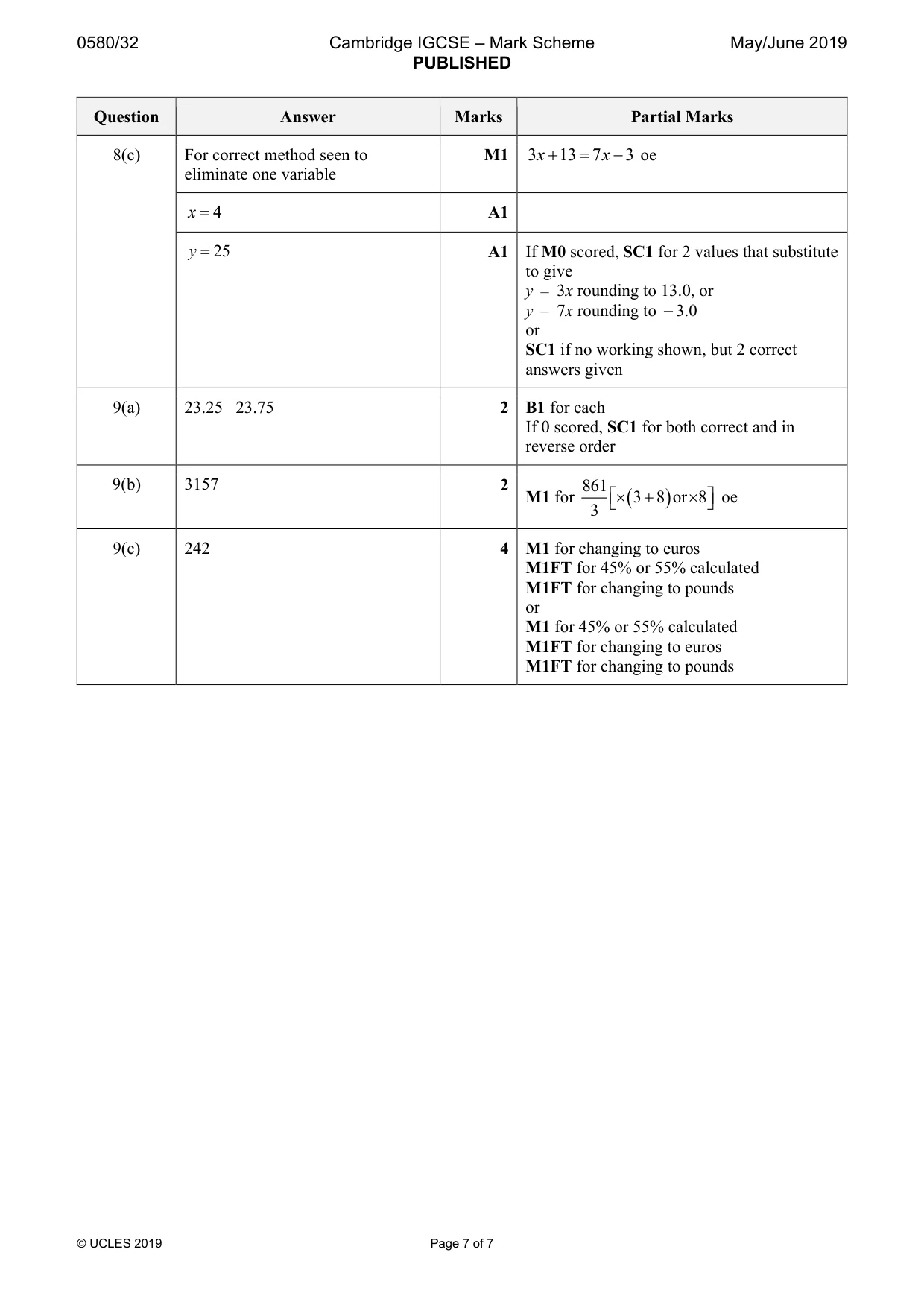 Mark scheme, page 7 of 7