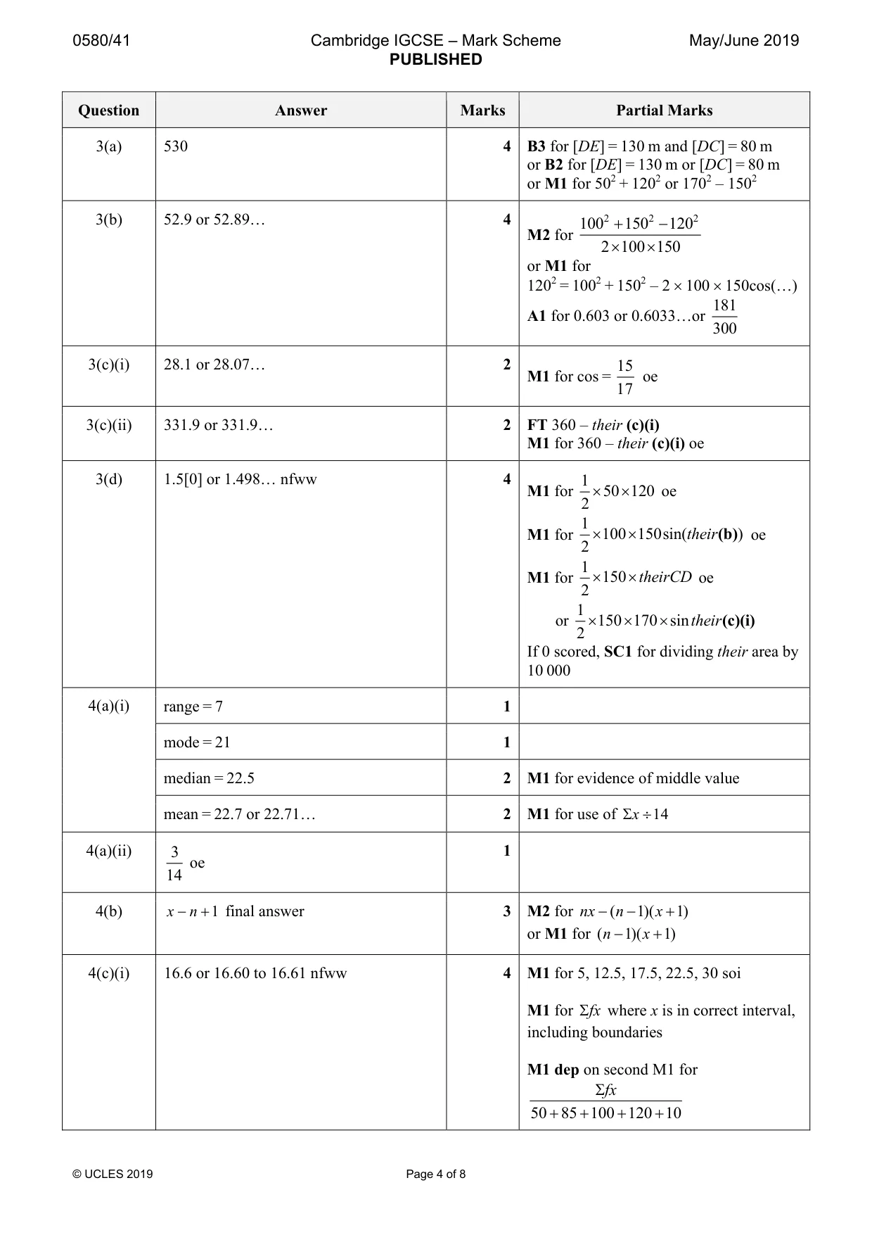 Mark scheme, page 4 of 8