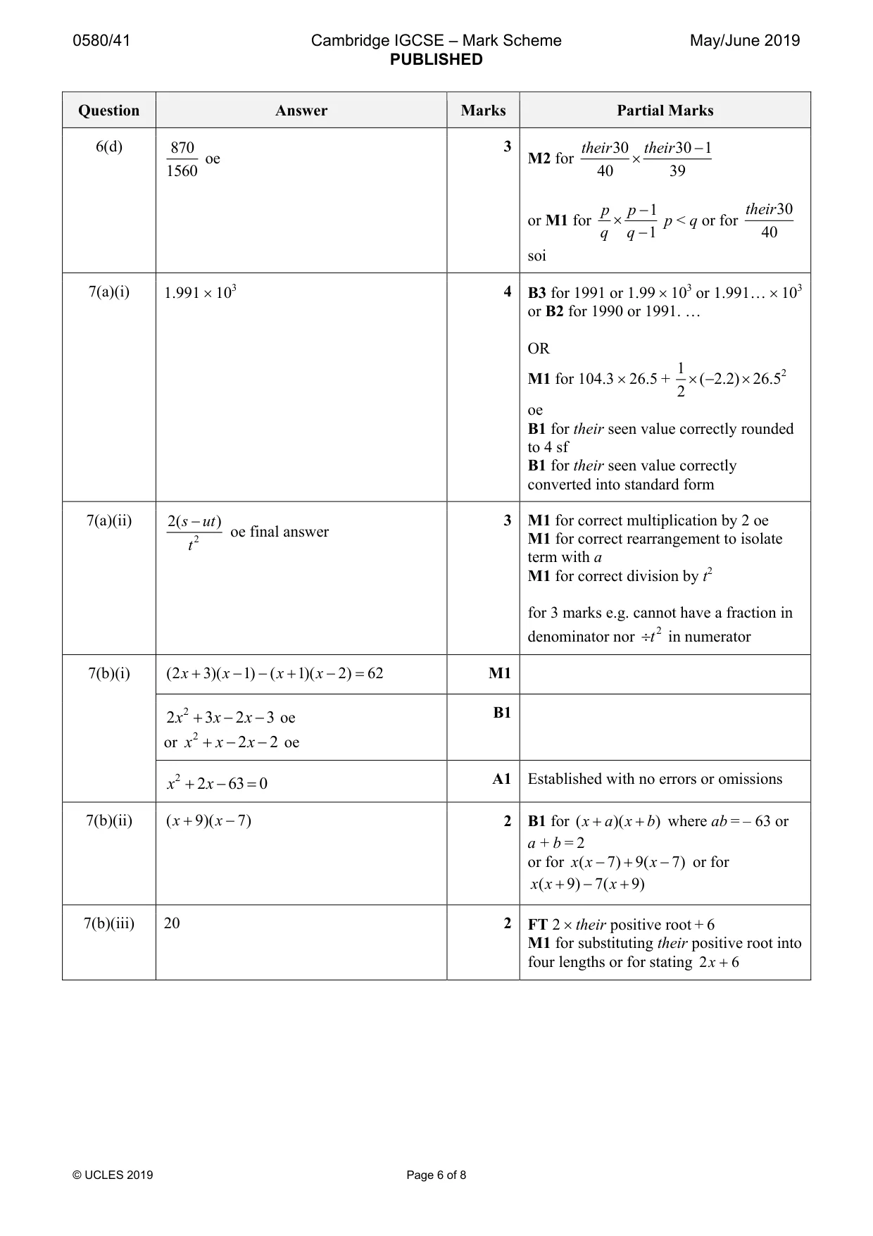 Mark scheme, page 6 of 8