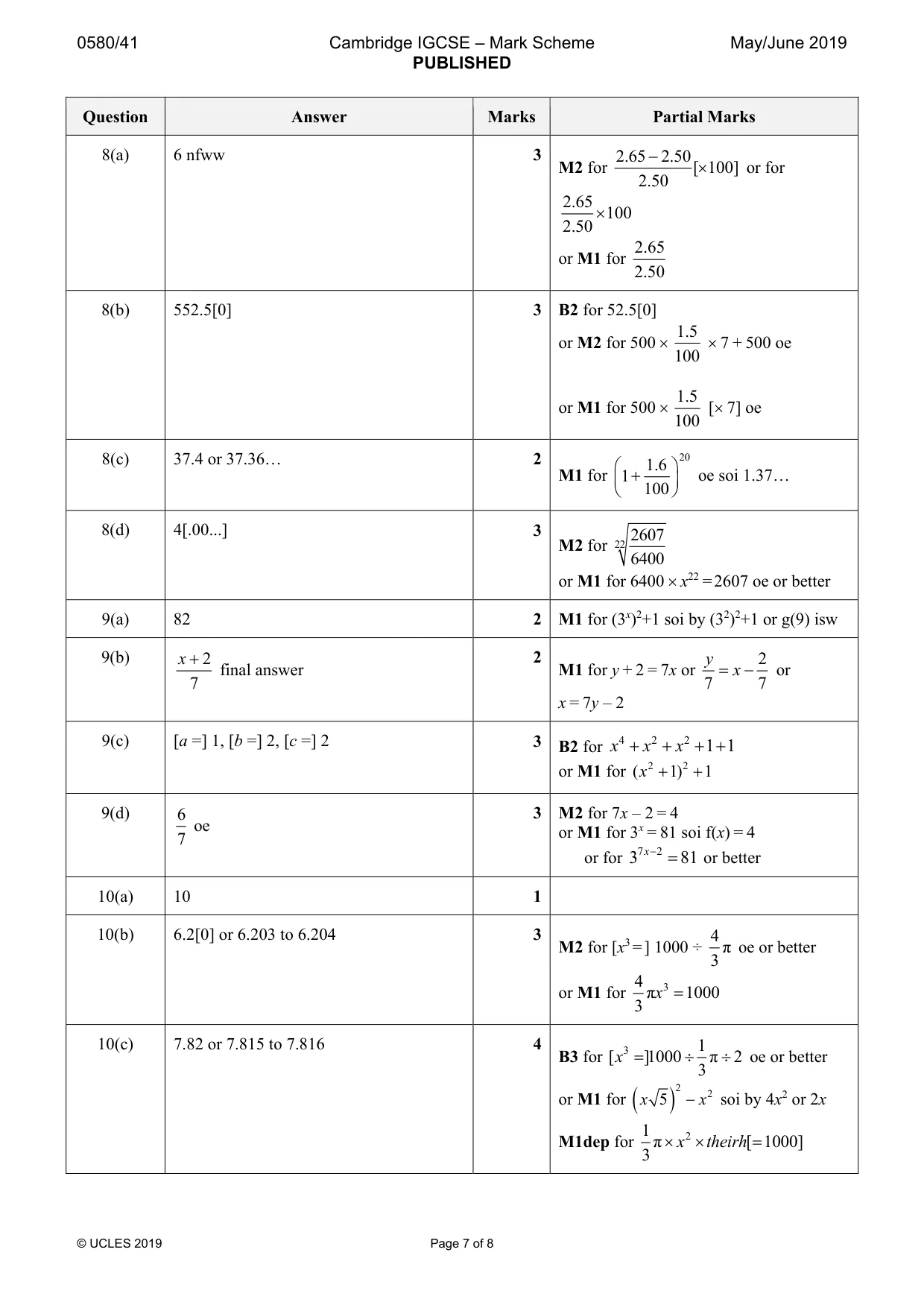 Mark scheme, page 7 of 8
