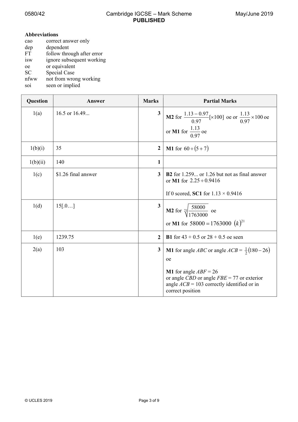 Mark scheme, page 3 of 9