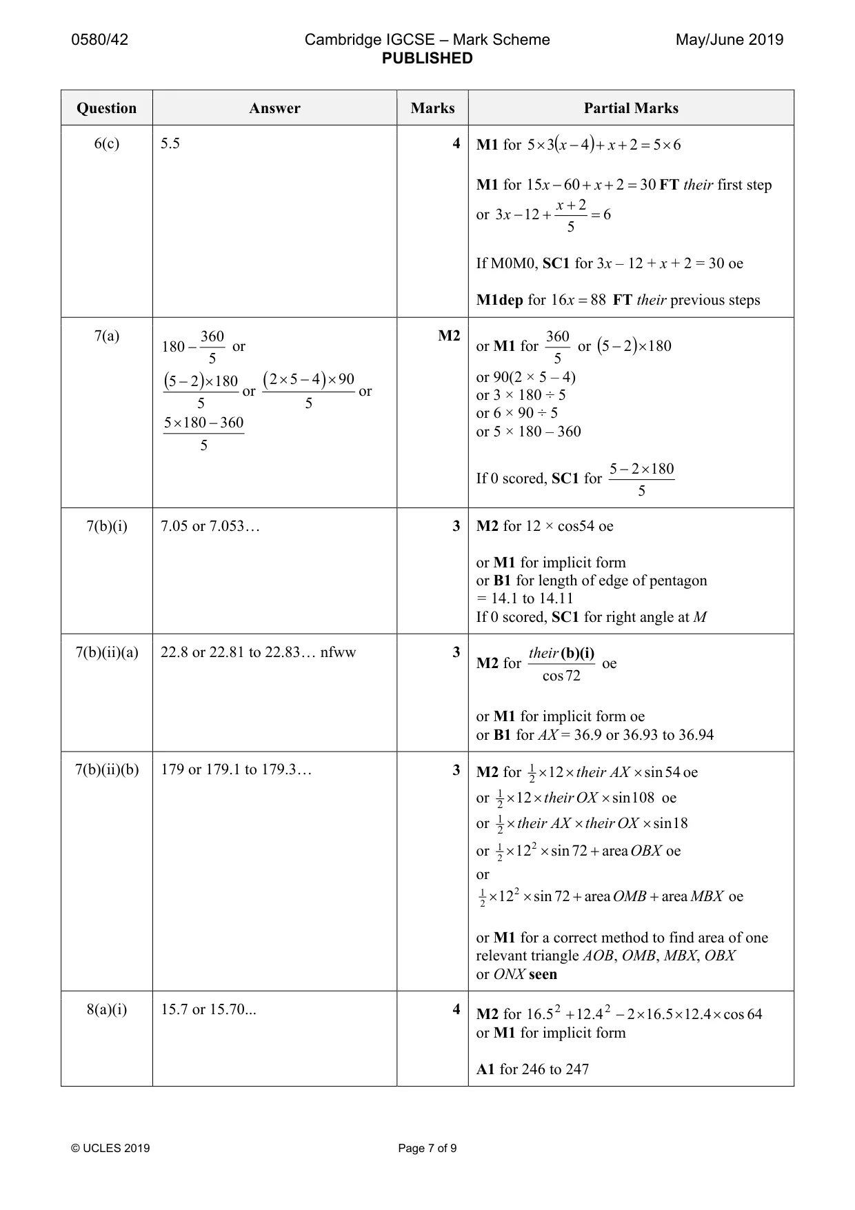 Mark scheme, page 7 of 9