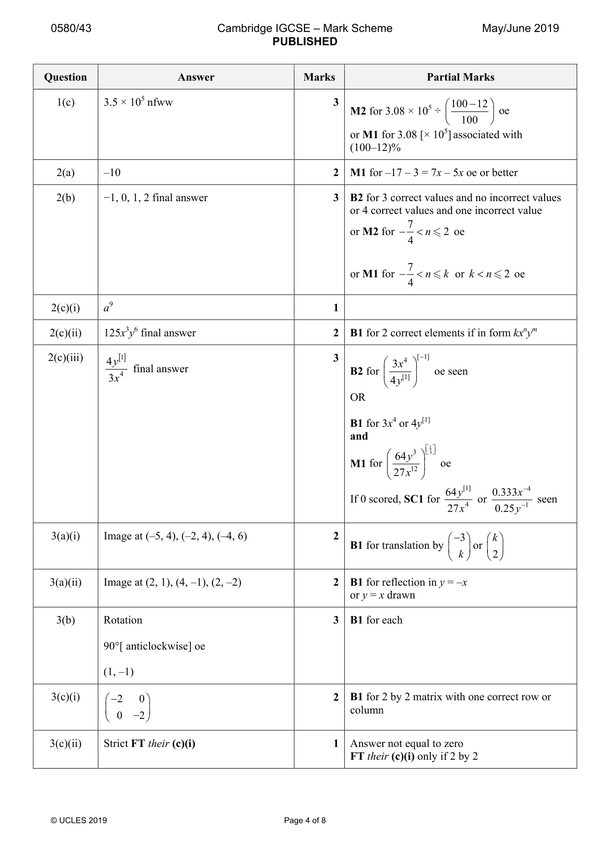 Mark scheme, page 4 of 8