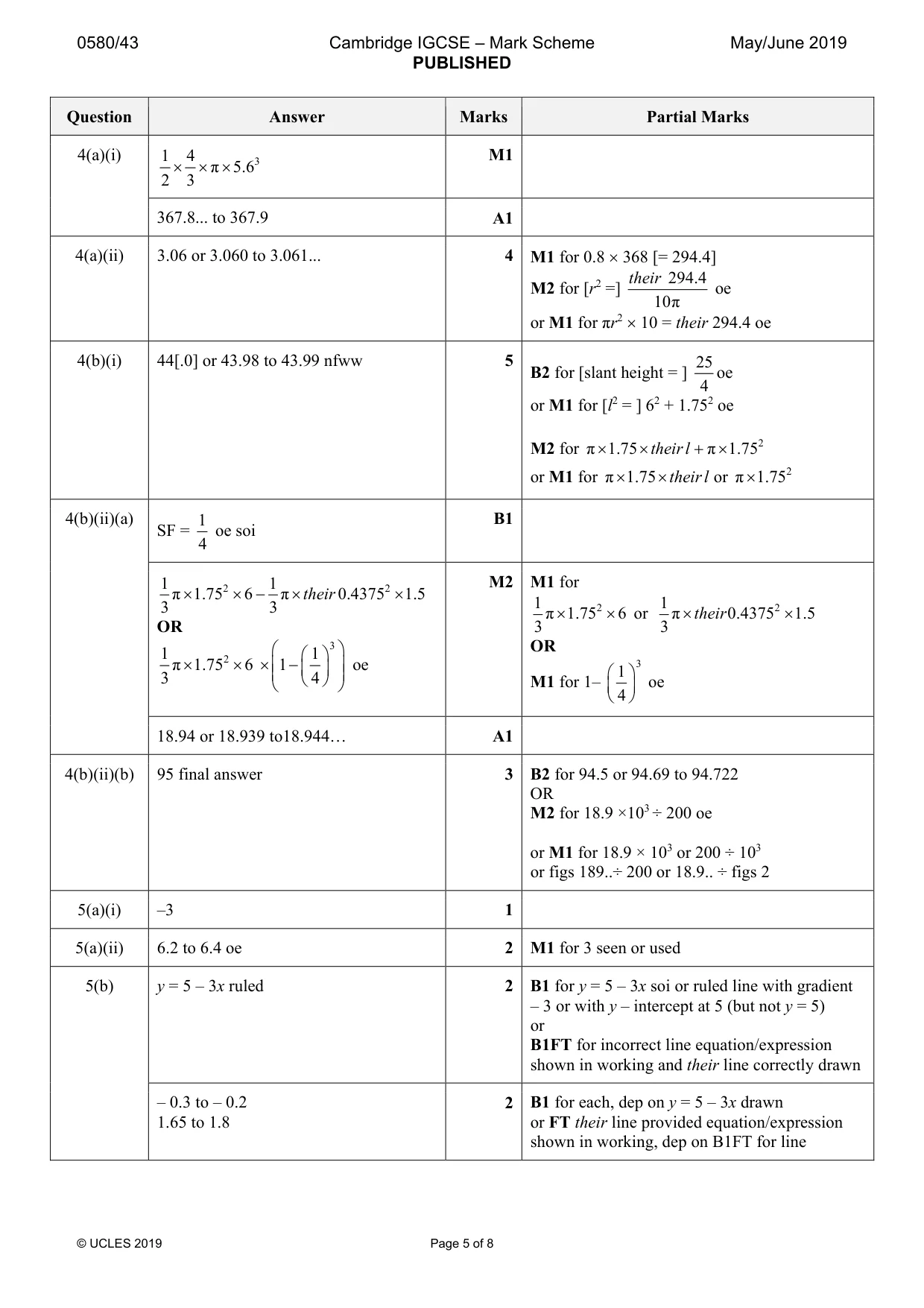 Mark scheme, page 5 of 8